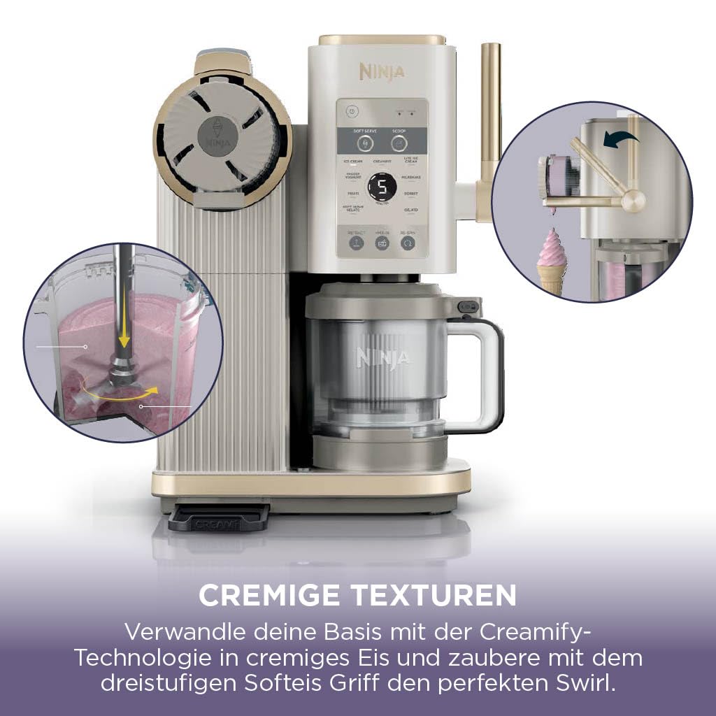 Ninja CREAMi Scoop & Swirl Ice Cream Maker with 2 Containers, 13 Functions, for Ice Cream, Soft Serve, Gelato, Sorbet, Milkshakes and More, with Mix-In Function, Stone Gold NC701EUSTGD