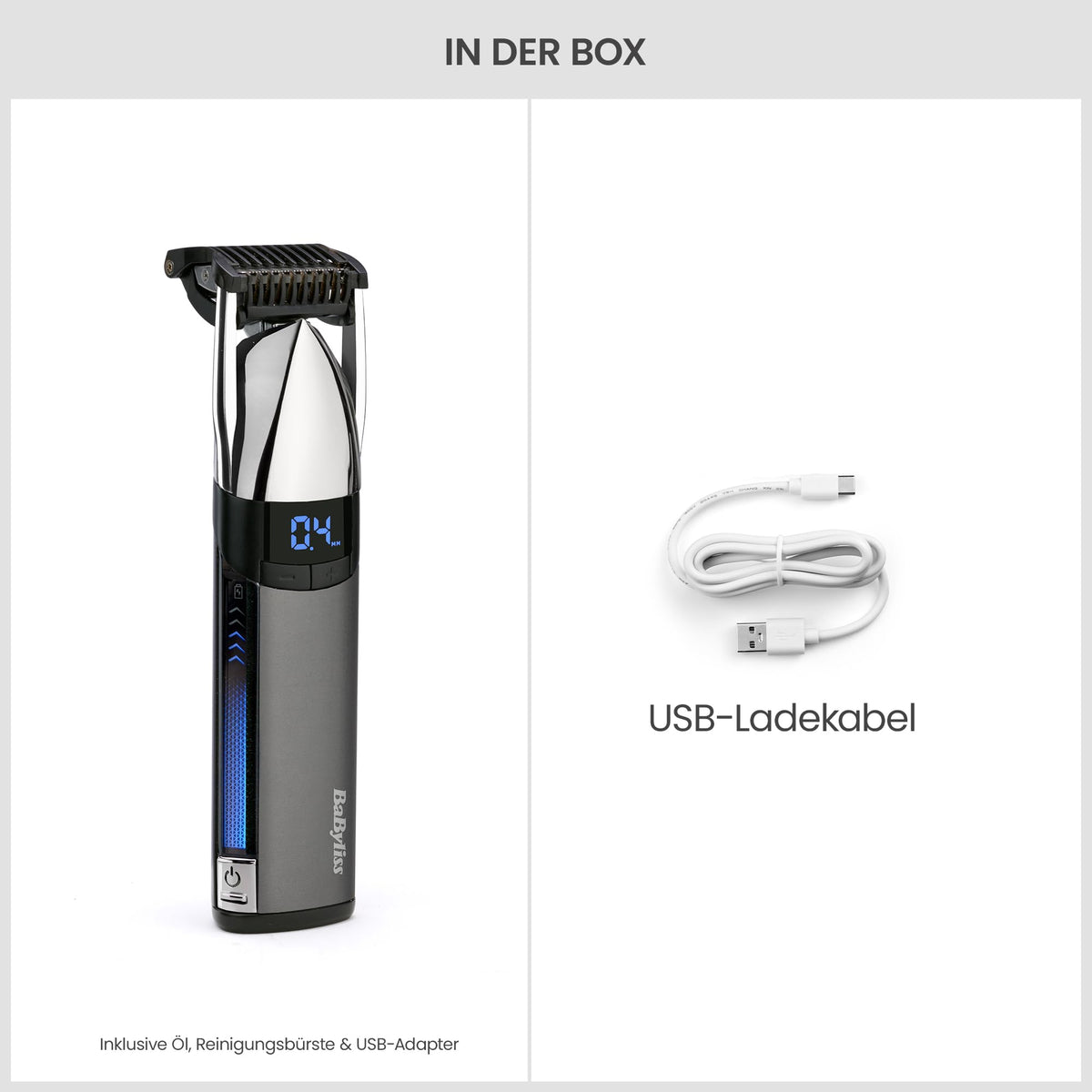 BaByliss Super-X Metal Stubble Trimmer – Waterproof beard trimmer with Japanese steel blades (0.4–5 mm), digital display, lithium-ion battery, 90 minutes runtime, S996E