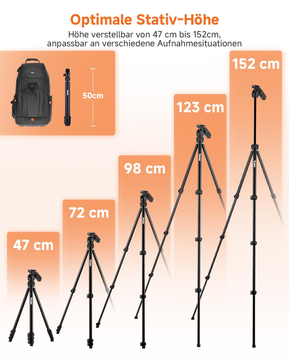 Rollei Compact Creator tripod camera, 152 cm travel tripod made of aluminum, lightweight and space-saving photo tripod with integrated mobile phone holder and remote shutter release for DSLR and mobile phone, camera tripod travel tripod - 26930