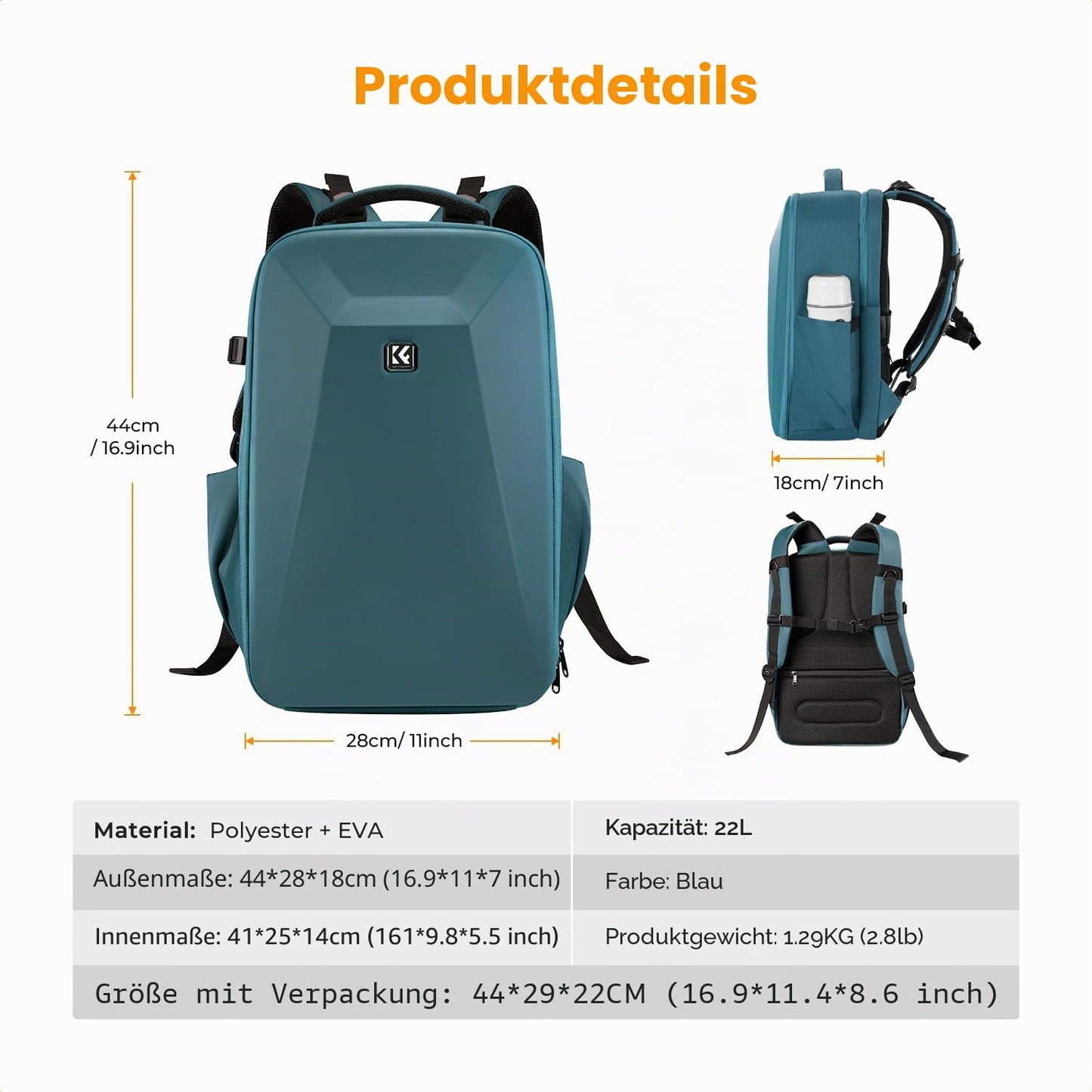 K&F CONCEPT camera backpack photo backpack with hard shell camera bag with 15.6 inch laptop compartment and rain cover, backpack for drones - KF13.134V2