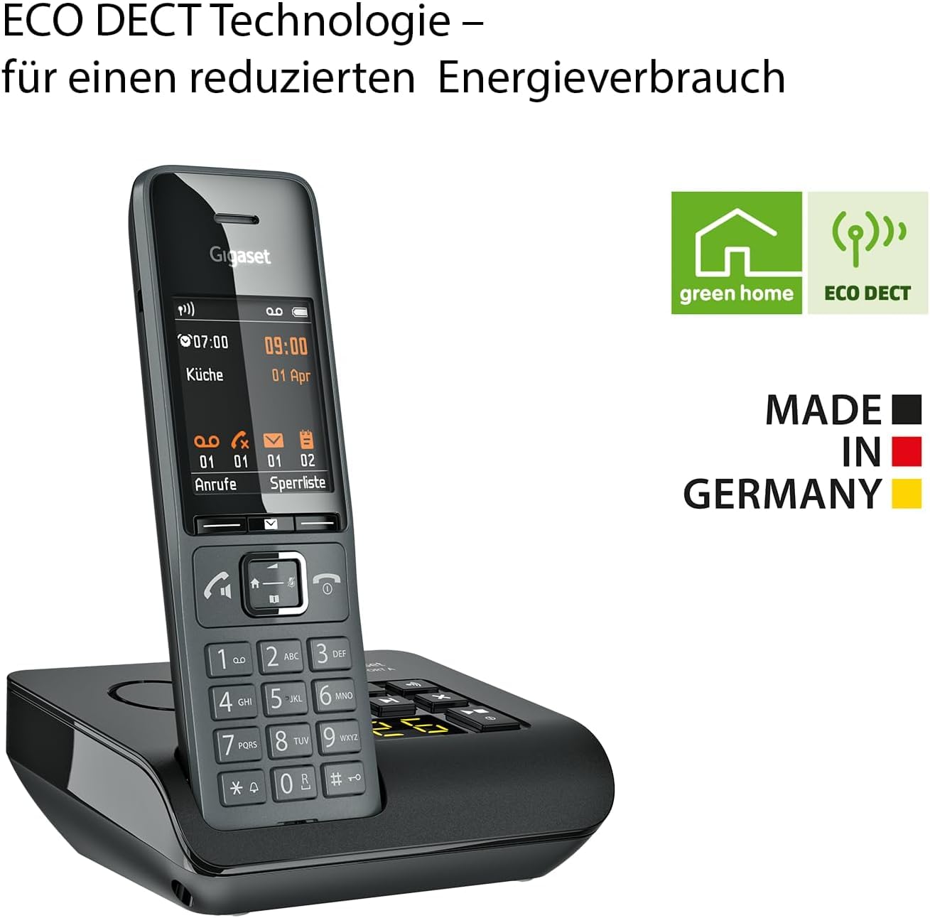 Gigaset Comfort 520A Duo - 2 cordless DECT telephones with answering machine - Best audio quality with hands-free function - Do not disturb - Address book 200 contacts, titanium black [German version] - S30852-H3005-B103