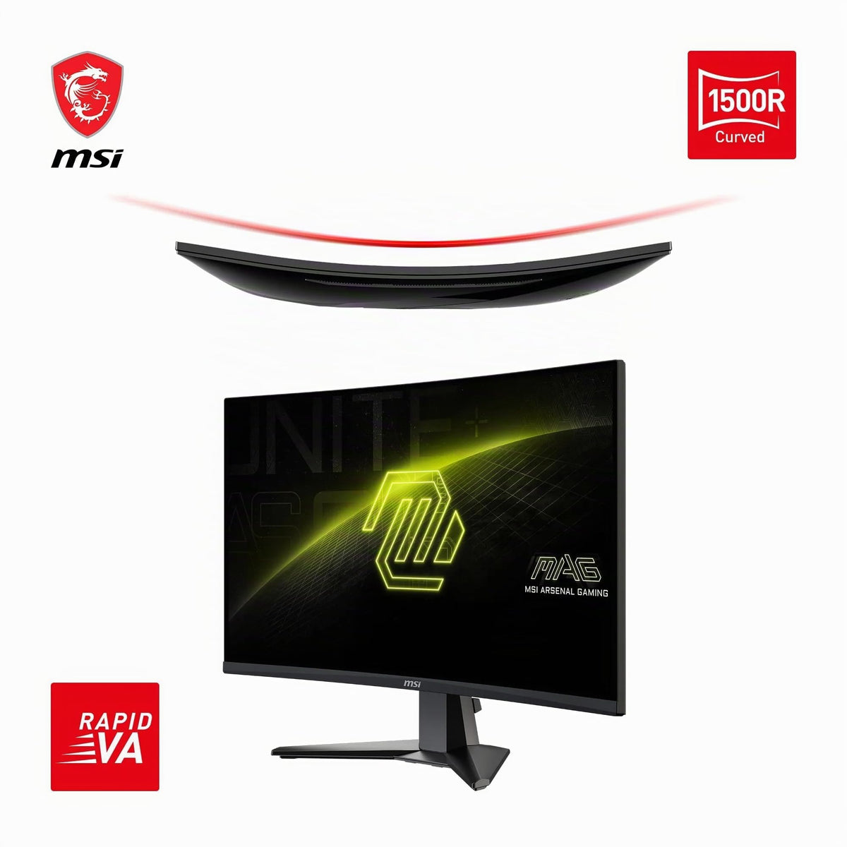 MSI MAG 27CQ6FA Monitor de gaming curbat de 27 inch WQHD – 1500R 2560 x 1440 Rapid VA-Panel, 180 Hz / 0,5 ms (GtG, min.), Adaptive-Sync – DP 1.4a, HDMI 2.0b CEC - 4711377389518