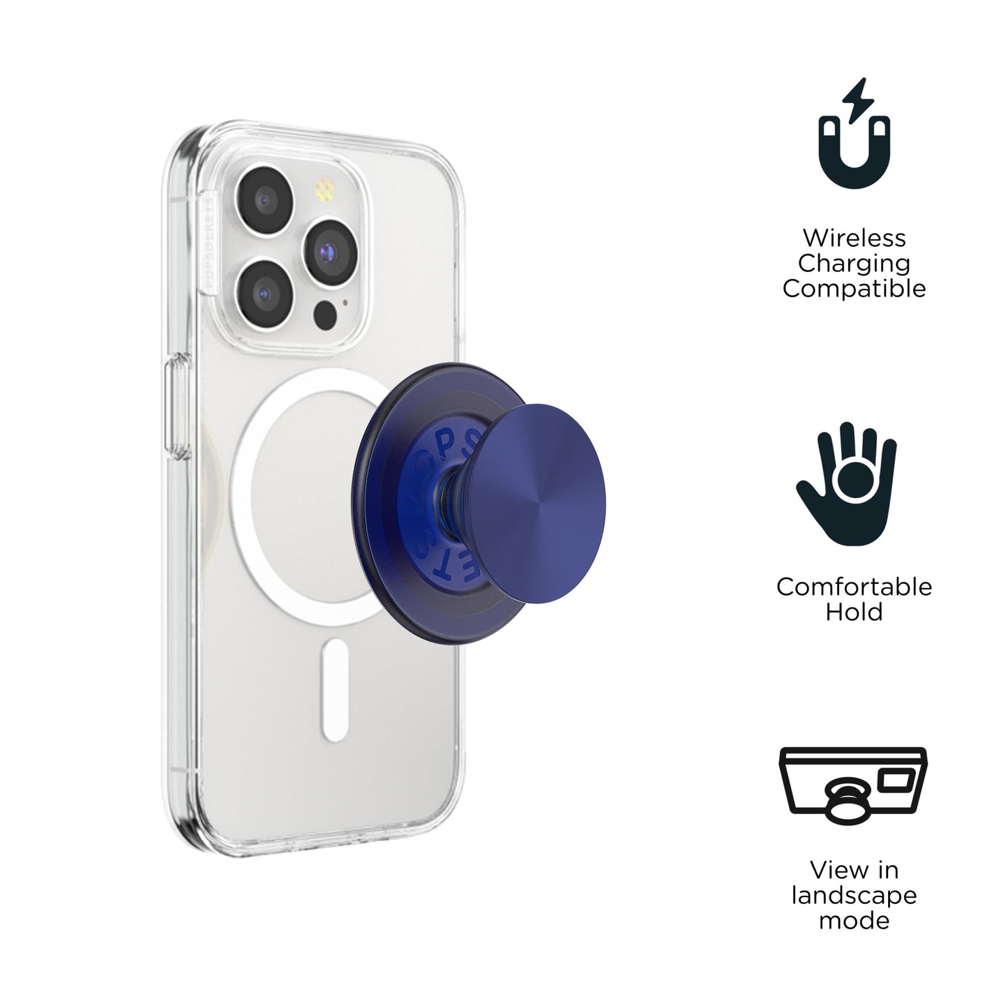 PopSockets Phone Grip for MagSafe with Kickstand, Magnetic Stand, Swappable Top, Secure Hold for iPhone MagSafe Cases, Phone & Tablet Grip - PopOut Basic Naval - 807284
