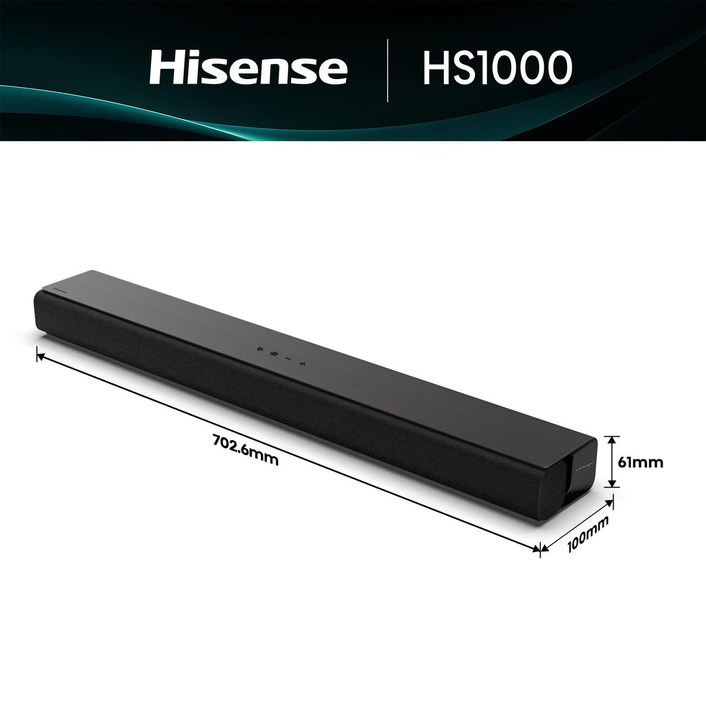 Hisense HS1000, 2.0 channel soundbar, 120W max audio power, Dolby Audio, DTS Virtual:X, Voice Enhanced, TV Mode, EzPlay