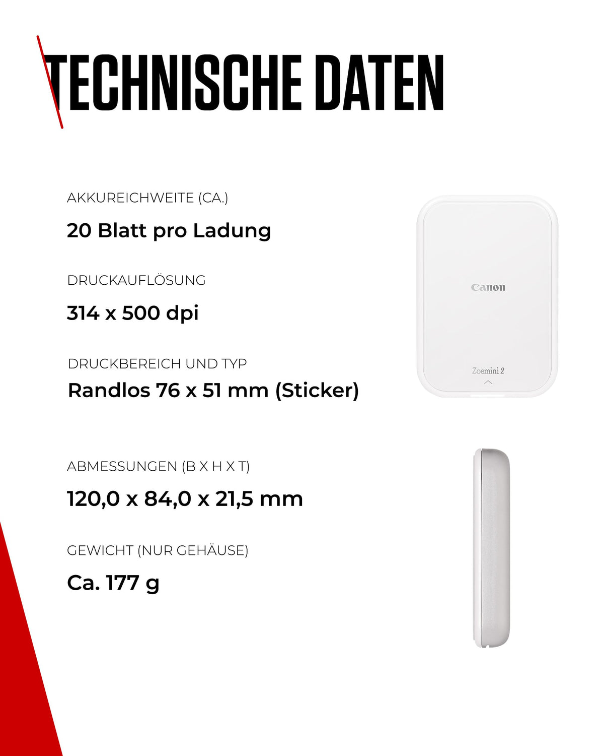 Canon ZOEMINI 2 Mini Fotodrucker pentru telefon + 20 de autocolante + 10 autocolante circulare - 5452C007
