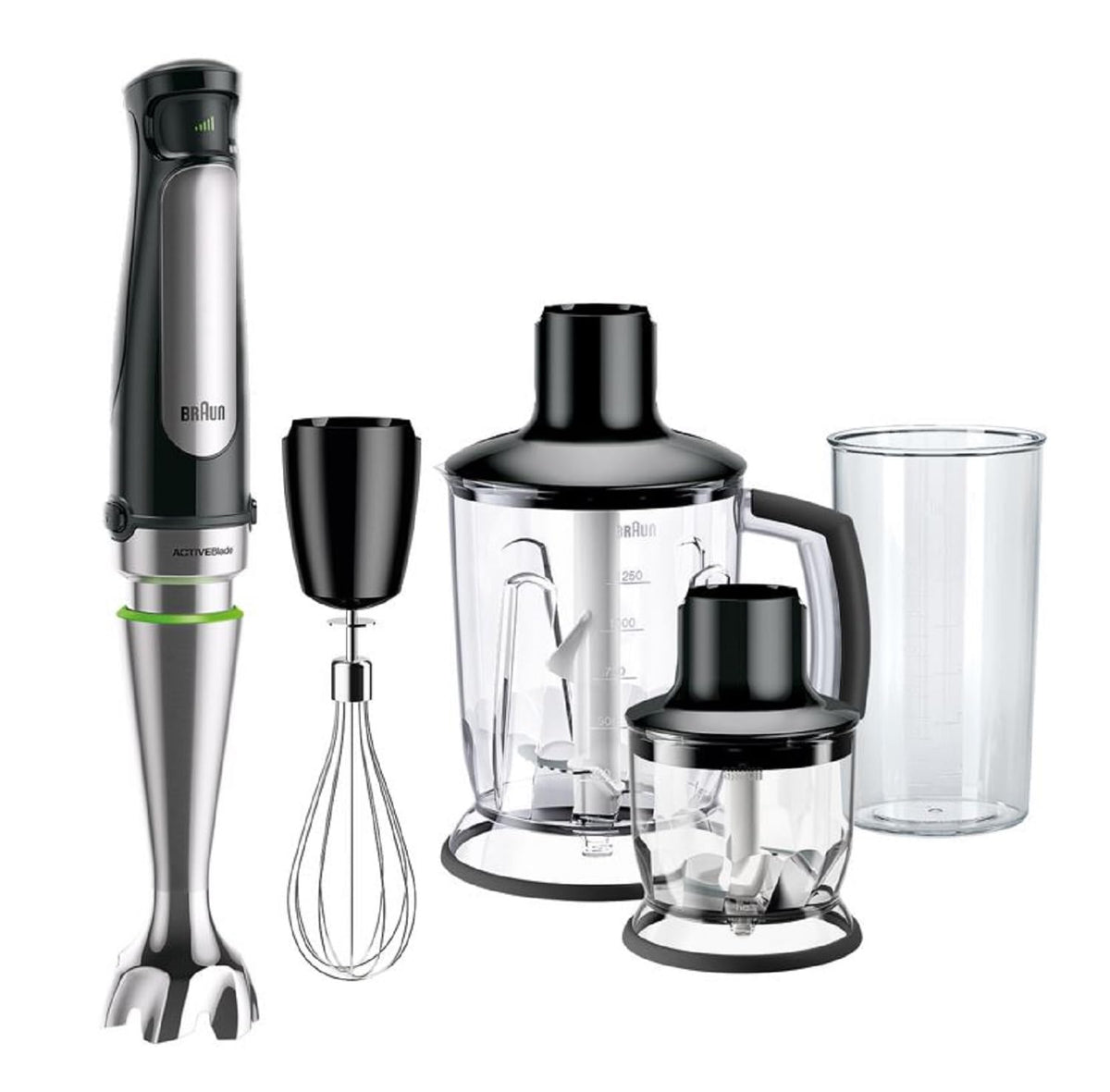 Braun MultiQuick 7 MQ 7045X Hand Blender - Immersion blender with detachable stainless steel mixing foot featuring ActiveBlade technology for pureeing the toughest ingredients, including a 4-piece accessory set, 1000 watts, black. - MQ7045X