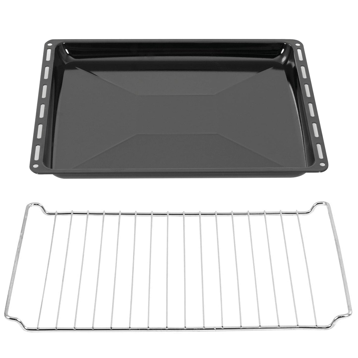 ICQN baking tray 455 × 375 × 30 mm with grid set, compatible with Bosch, Siemens, Constructa & Neff, enamelled baking tray & chrome-plated grid for oven & stove - Yak0017-grillOT04