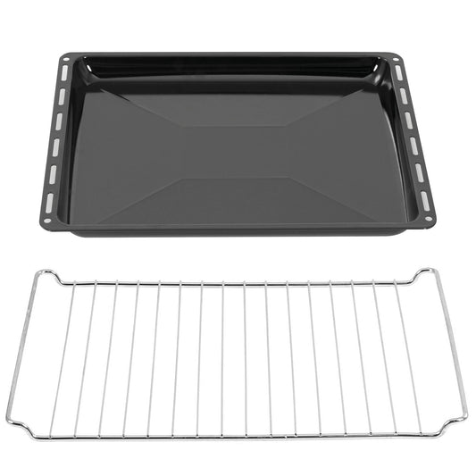 ICQN baking tray 455 × 375 × 30 mm with grid set, compatible with Bosch, Siemens, Constructa & Neff, enamelled baking tray & chrome-plated grid for oven & stove - Yak0017-grillOT04