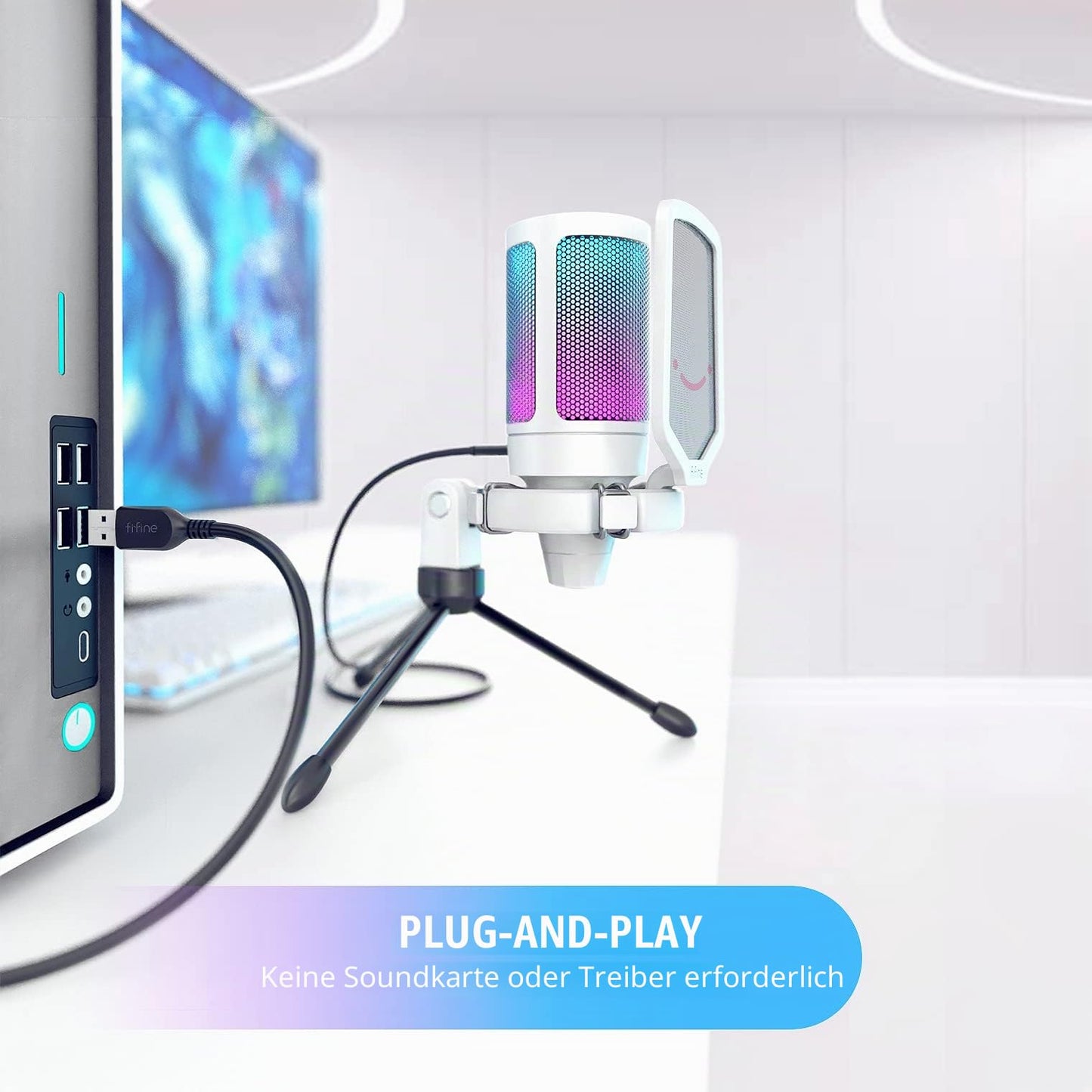 FIFINE Gaming Microphone PC, USB Microphone for PS4 PS5 Mac, with Microphone Stand, Mute Button, Pop Filter, Shock Mount, for Streaming Podcast Studio - 822666