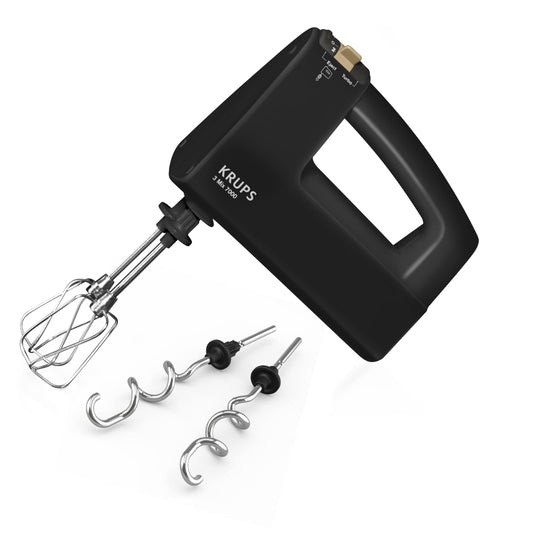 Krups F60858 3 MIX 7000 hand mixer 60 years edition | 500W | ergonomic handle | 1.65m long cable | Speed controller, whisk & dough chopper | up to 1kg bread dough | Black/copper