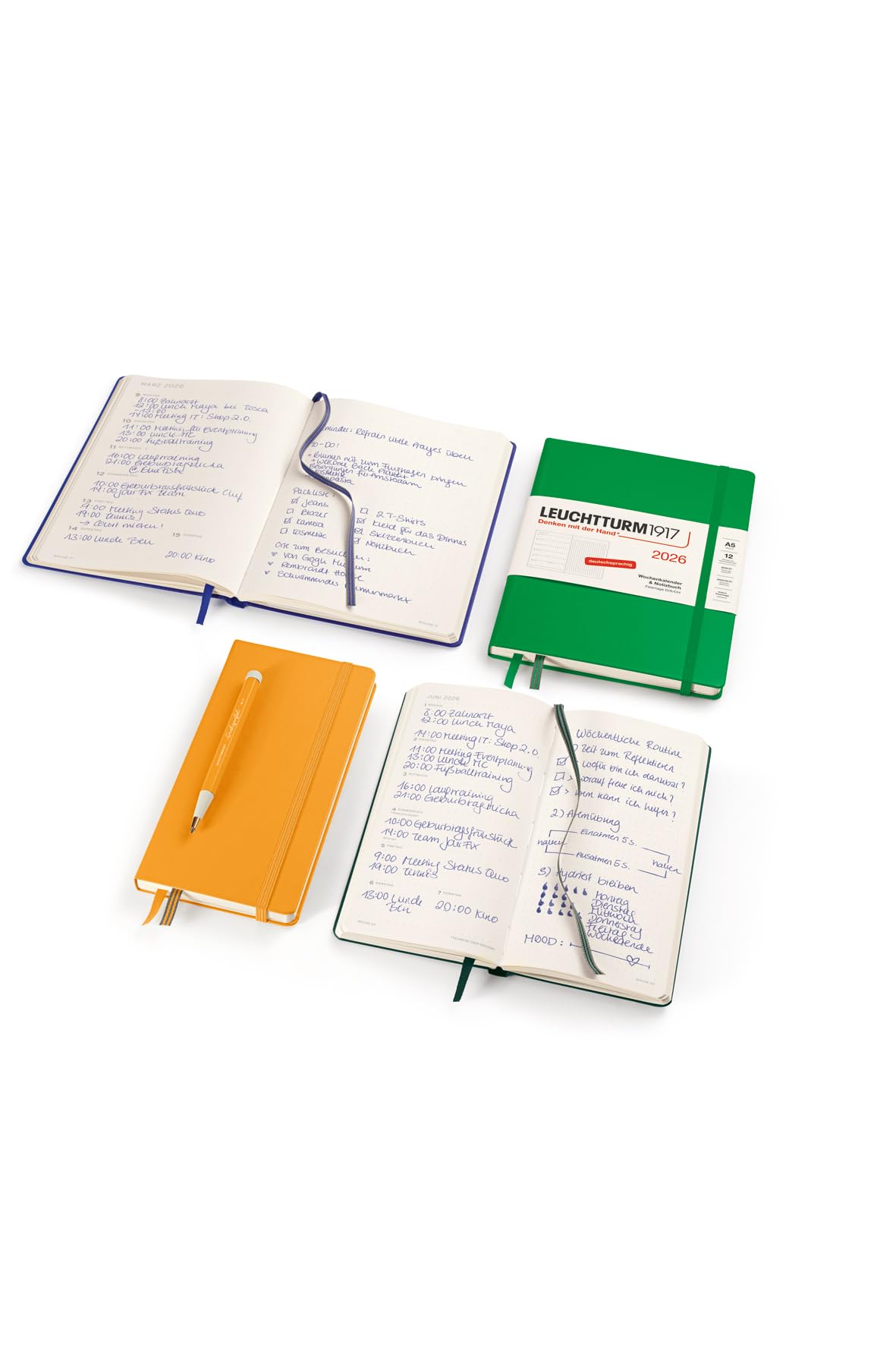 LEUCHTTURM1917 372522 Weekly Calendar & Notebook Dotted Medium (A5) 2026, 12 Months, Spring Leaf, German