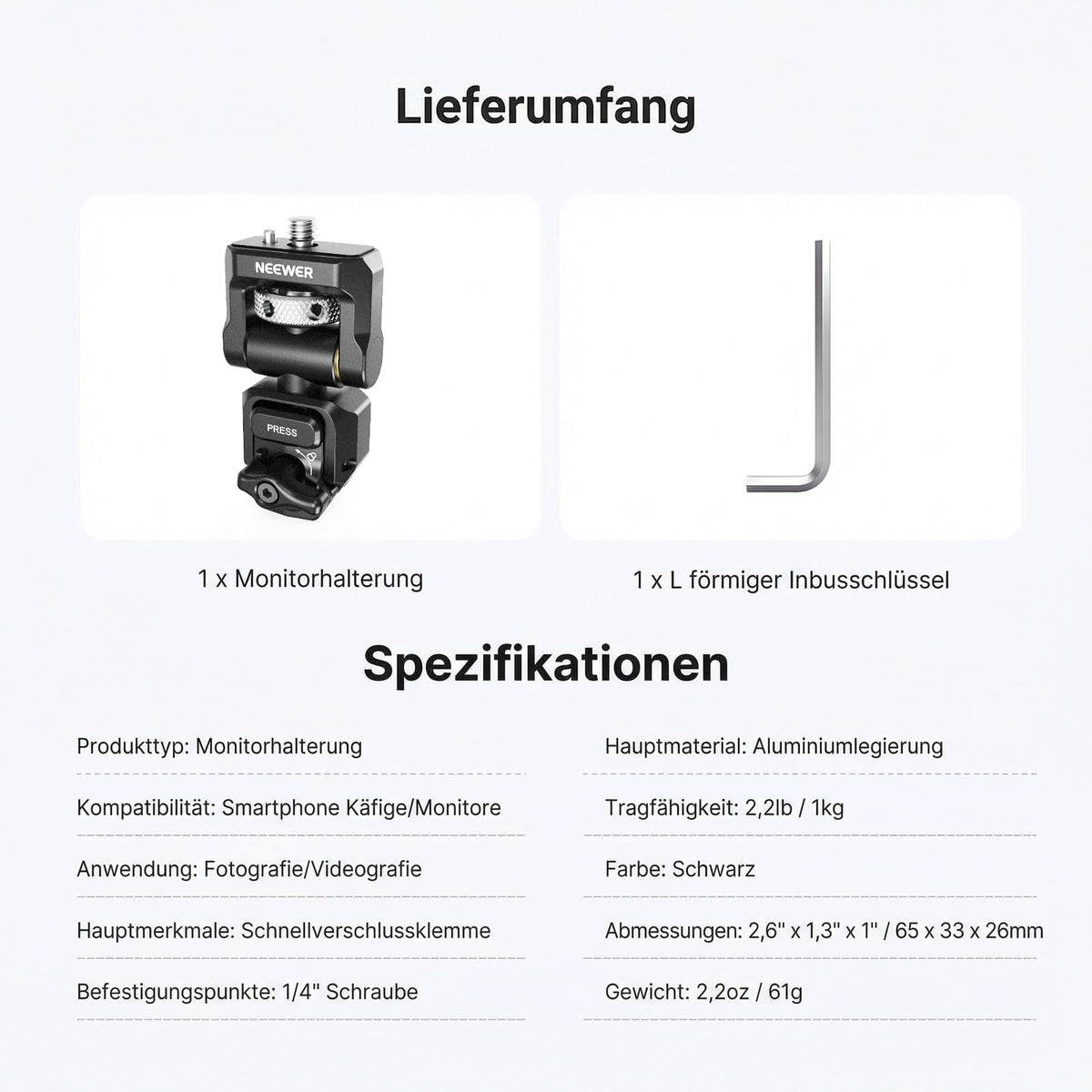 NEEWER suport rapid pentru monitor, montare pentru suport de telefon, stabilizator video, accesorii pentru fotografie mobilă compatibile cu iPhone, Samsung, Android, cameră F700, monitor de câmp, PA127 - 10107830