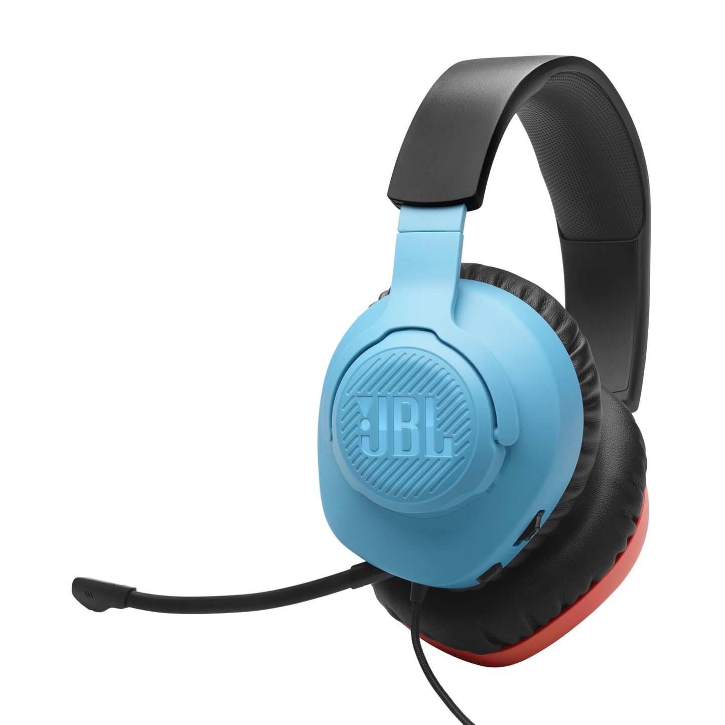 JBL Quantum 100N, wired over-ear gaming headset with detachable microphone, JBL QuantumSOUND Signature, memory foam, multi-platform compatibility and Windows Sonic Spatial Sound, Blue/Red - JBLQTUM100N