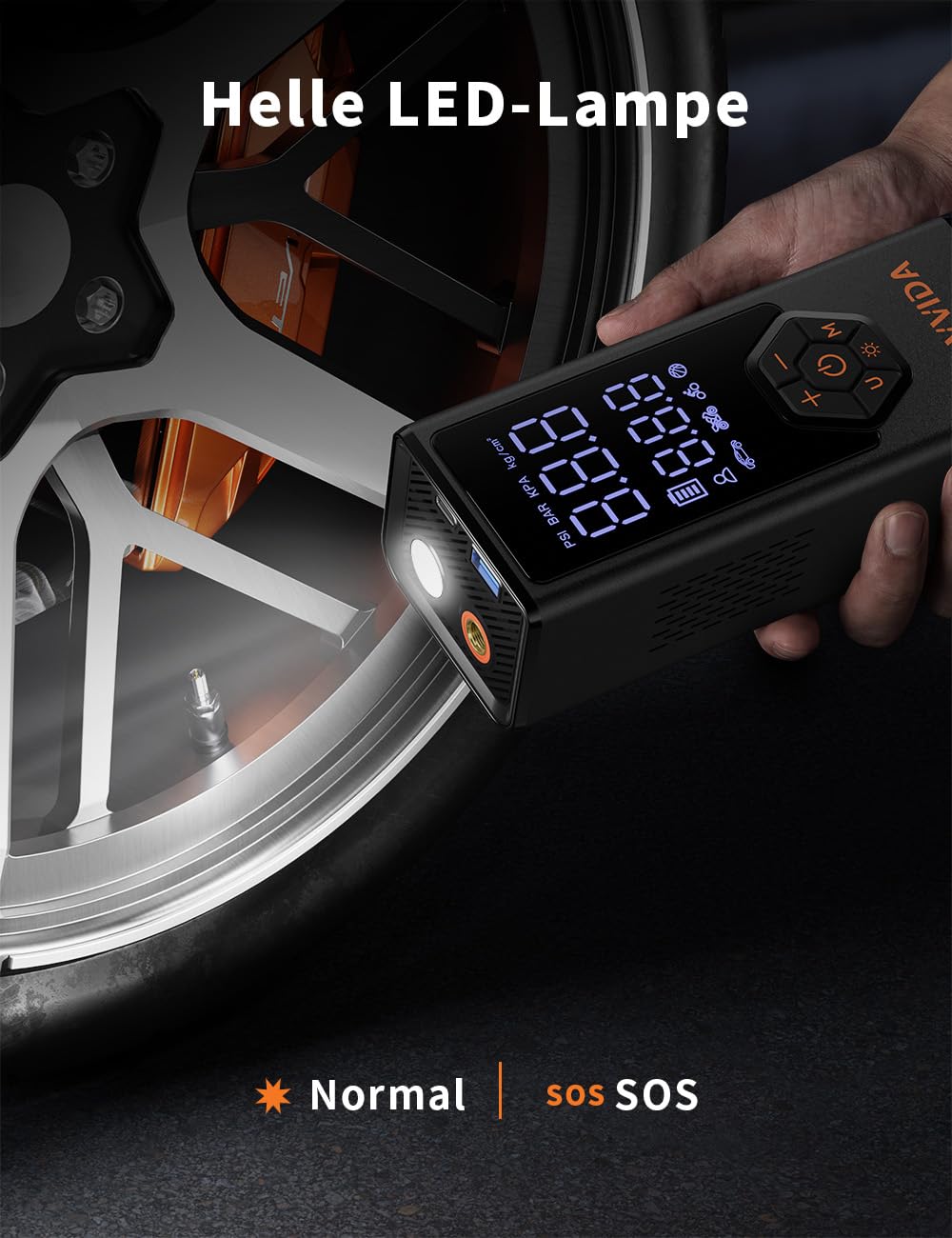 HOVVIDA Electric Air Pump, Portable Battery Bicycle Pump, 7800 mAh Battery, 12V DC, 10.3Bar (150 PSI), 40L/min Air Flow, Quick Inflation, Portable Air Pump for MPV, SUV, Car, Motorcycle, Bicycle, Ball - AM41J3