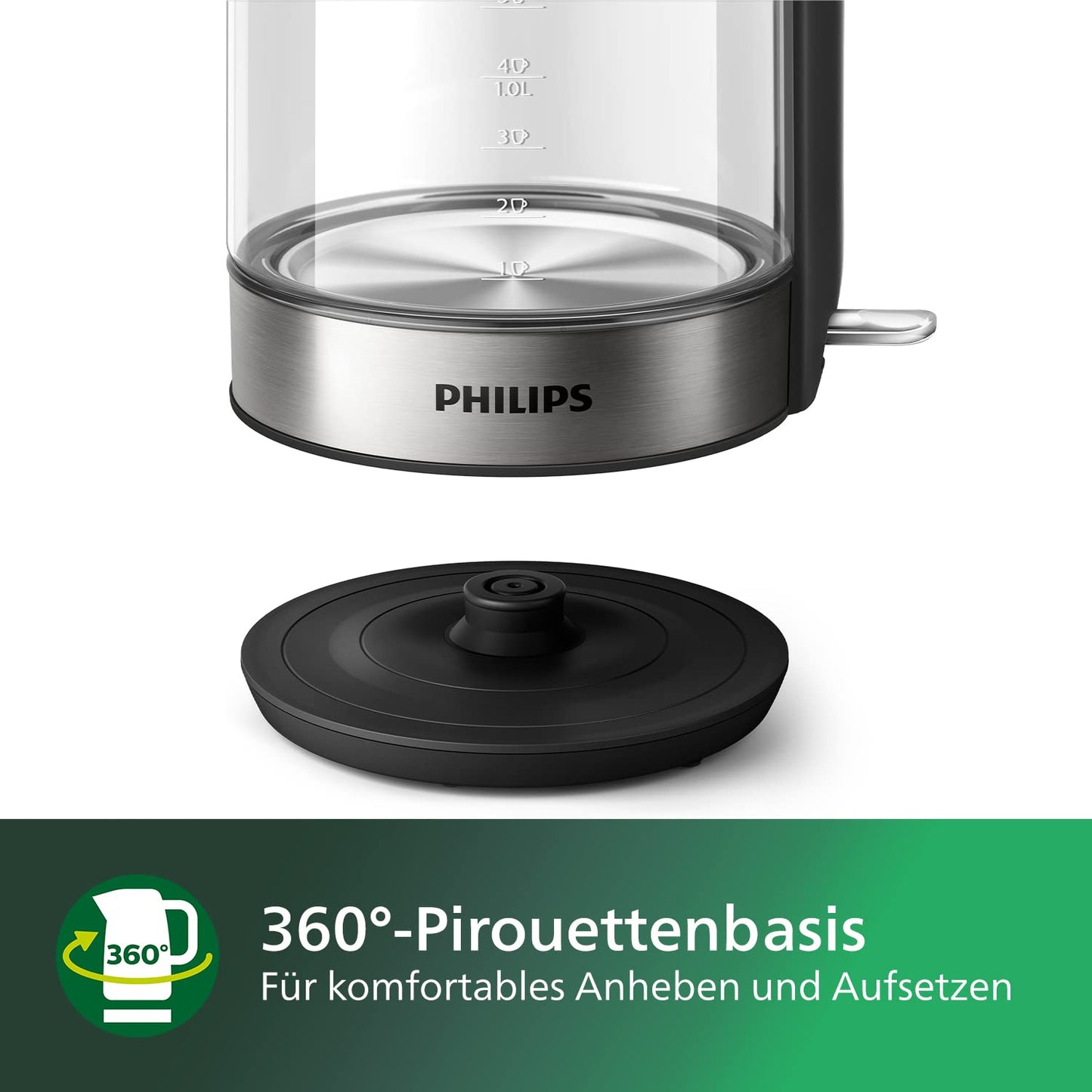 Philips 5000 Series Kettle - 1.7L, Blue Sensor Light, 360° Base, Micro Strainer Filter, Flat Heating Element, Removable Lid, Fast Boiling, Energy Saving, Safe Design (HD9339/80)