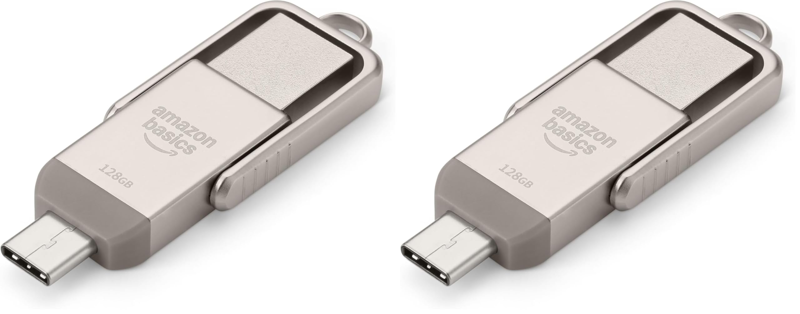 Amazon Basics USB Flash Drive, USB Flash Drive with Dual Ports (USB-C and USB-A), 128GB, Champagne Silver (Pack of 2) - LS25USBC128G1