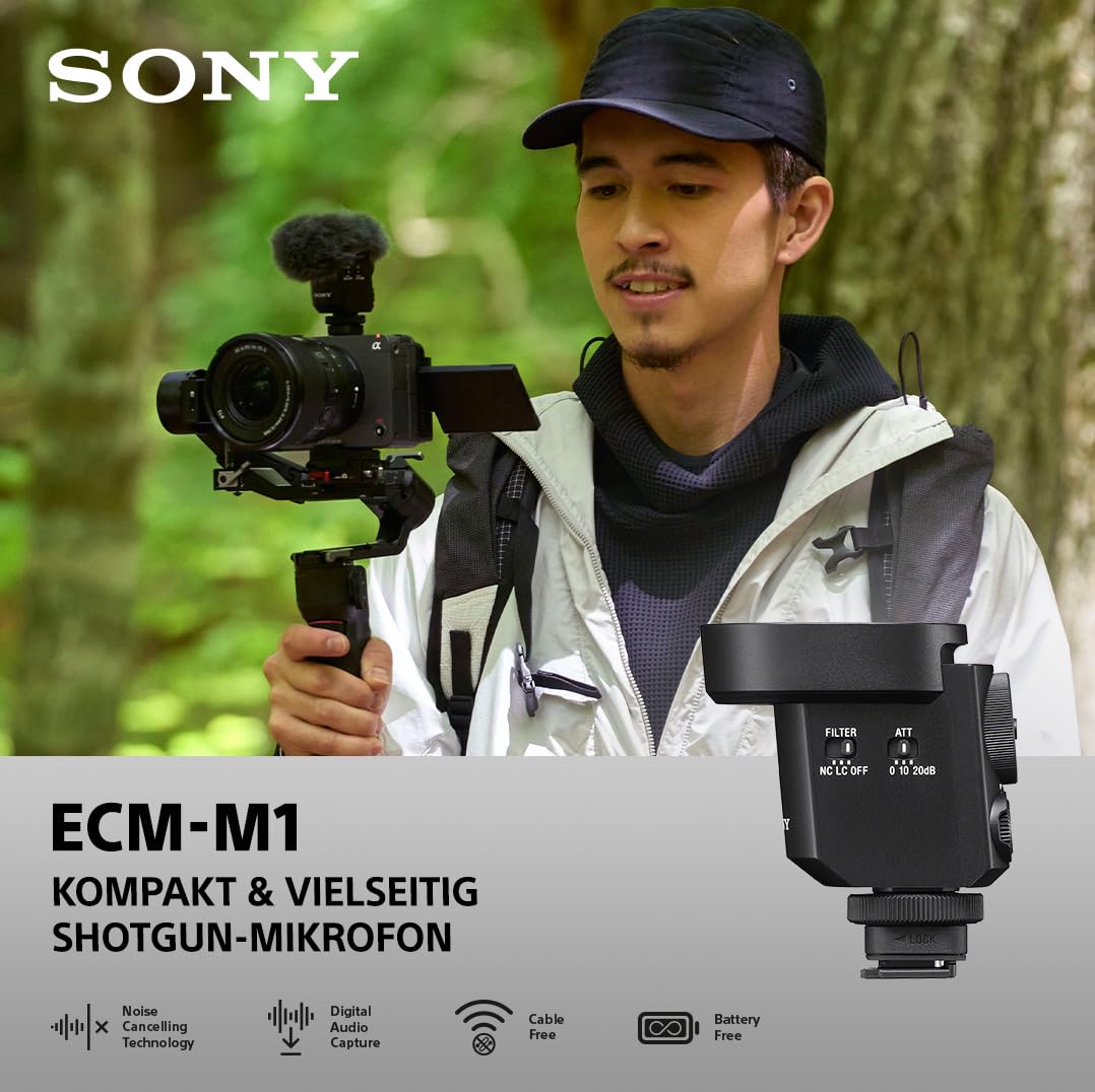 Sony ECM-M1, Wireless Shotgun Microphone, 8 Audio Recording Modes, Compact & Lightweight, Ideal for Cameras, Vlogs, Content Creation, Music, Streaming - VX9547