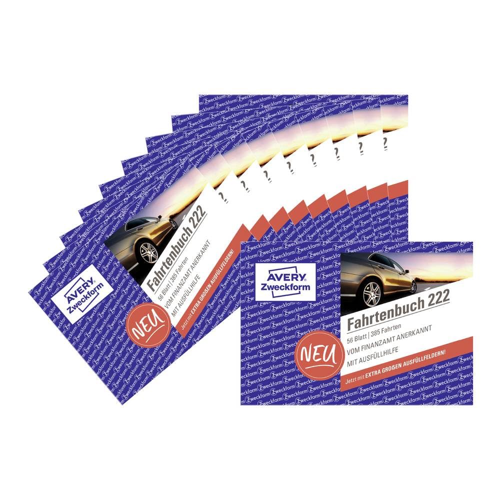 AVERY Zweckform 222-10 softcover car logbook (tax office recognized, DIN A6 landscape 148x105mm, 112 pages | 385 trips, Germany & Austria, delimitation of private/business trips) pack of 10