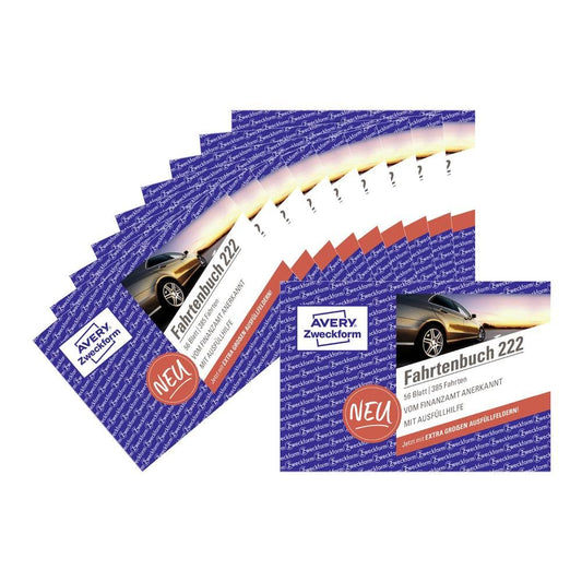 AVERY Zweckform 222-10 softcover car logbook (tax office recognized, DIN A6 landscape 148x105mm, 112 pages | 385 trips, Germany & Austria, delimitation of private/business trips) pack of 10
