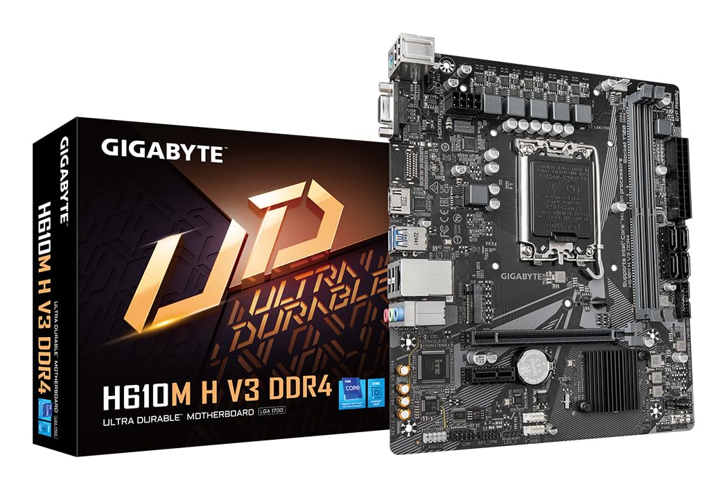 GIGABYTE H610M H V3 DDR4 Mainboard - Supports Intel Core processors 14th CPUs, 4+1+1 Hybrid Phases Digital VRM, up to 3200MHz DDR4, 1xPCIe 3.0 M.2, GbE LAN, USB 3.2 Gen 1