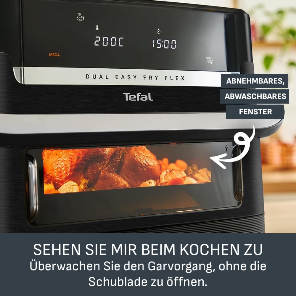 Tefal Dual Easy Fry Flex hot air fryer 9L - Airfryer with 2 chambers & GiantZone, FlexCook divider, 2700 W, 40-200 °C, 7 programs, low-fat frying & preparing 2 dishes at the same time EY9228 - EY9228E0