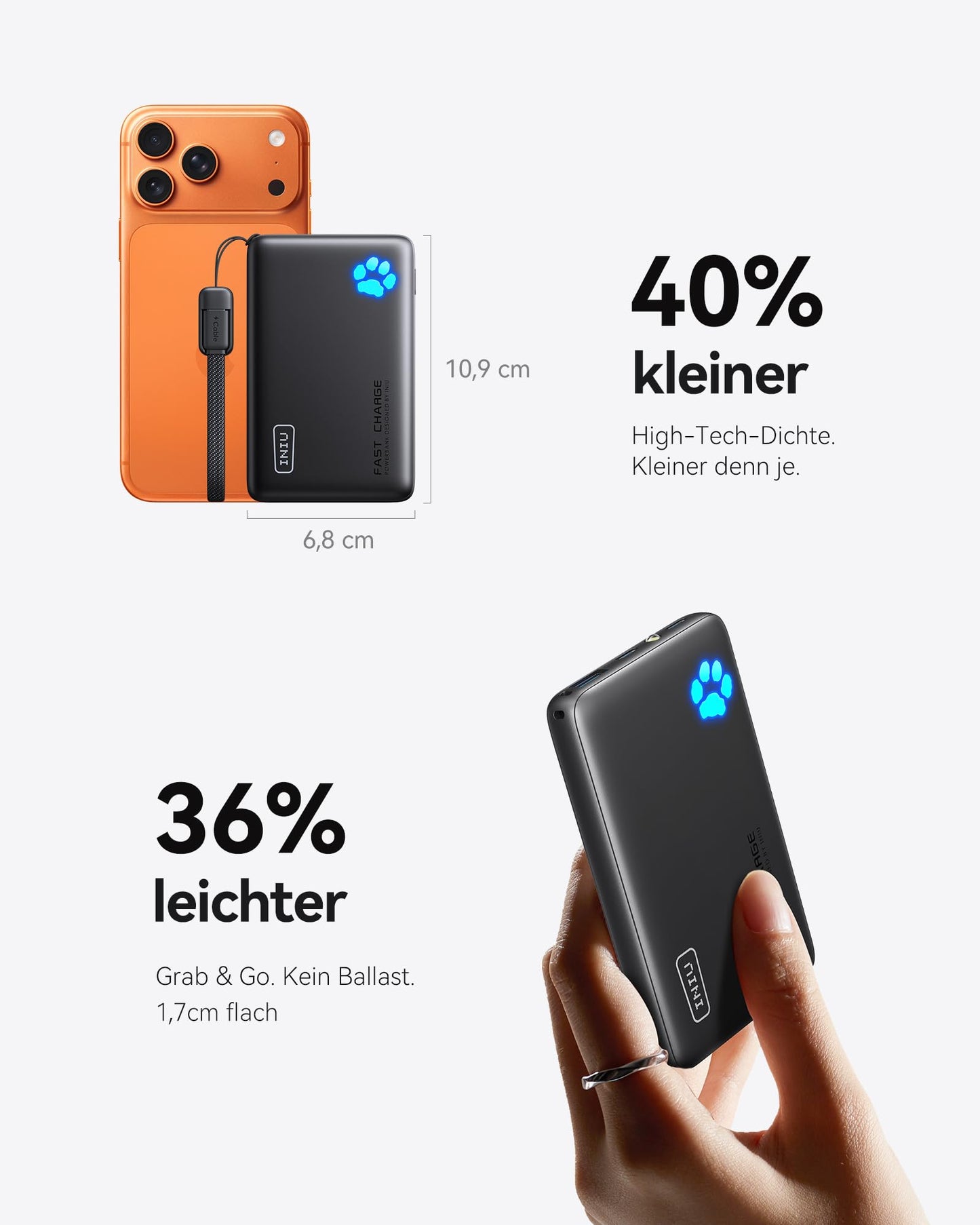INIU 45W fast charging power bank, 40% small 10000mAh external cell phone batteries - P41