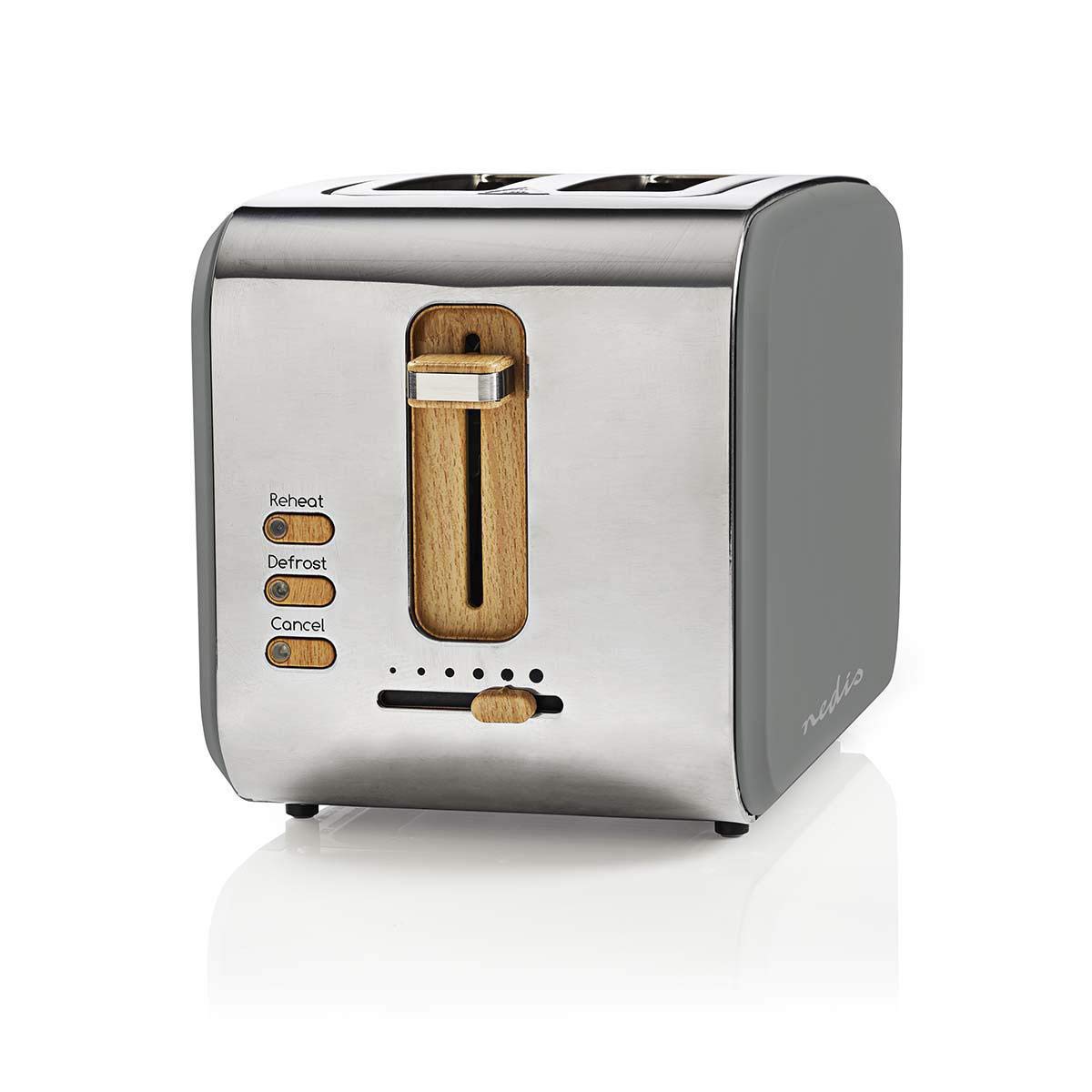 Nedis Soft Touch Toaster for 2 slices of toast, bagels, or muffins – With 6 browning levels, reheat, defrost, and cancel functions – Gray - KABT510EGY