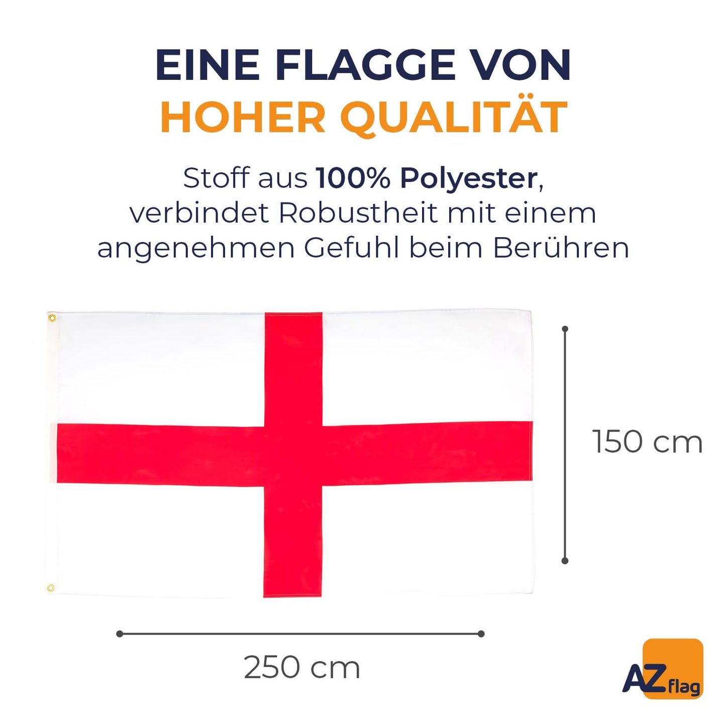 AZ FLAG - England Flag - 250x150 cm - Large English Flag 100% Polyester with Brass Eyelets - 300g - K_7