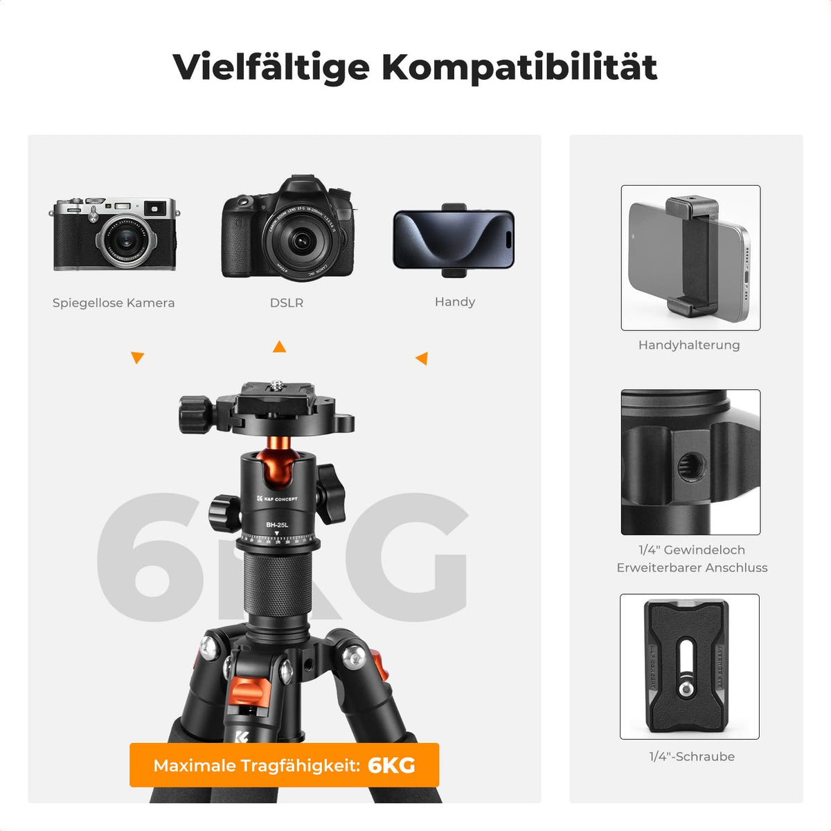 K&F CONCEPT Mini trepied, trepied pentru cameră de birou de 52 cm - S225A1+BH-25