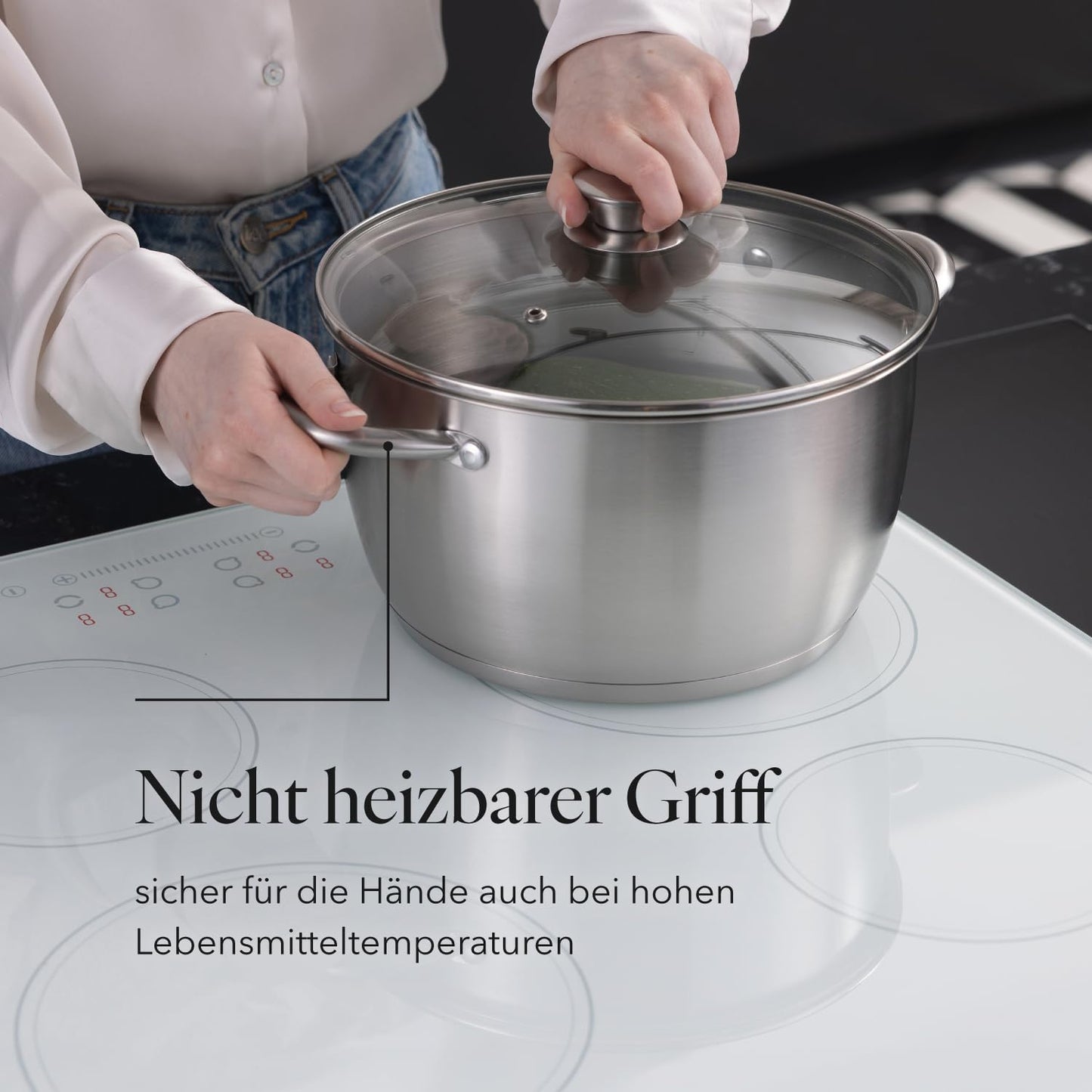 Florina Henry 24 cm 5.5 L stainless steel pot with glass lid | For induction, gas, electric, ceramic | Measuring scale inside | Dishwasher safe | Heat-resistant lid | Durable & robust - 5G8945