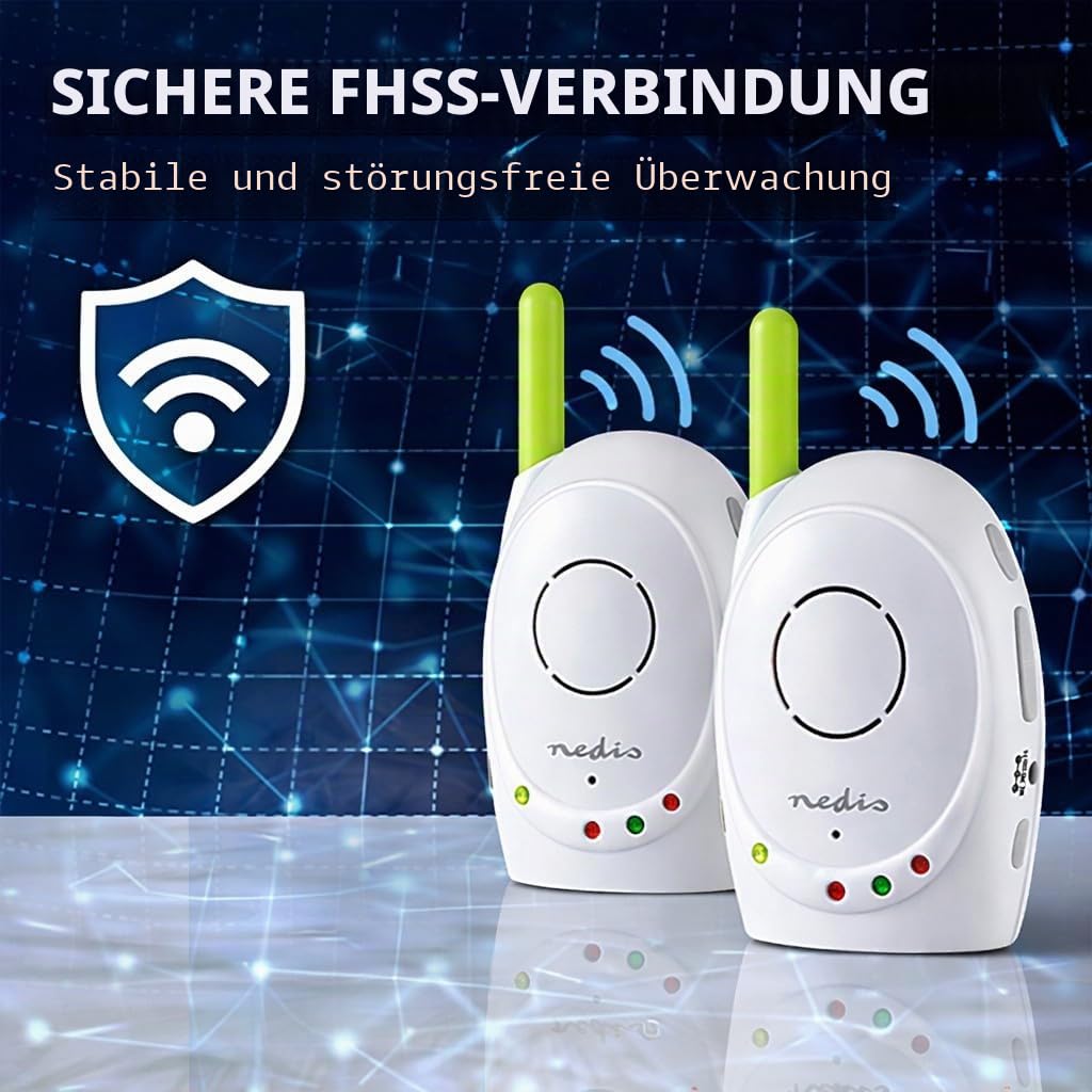 Nedis Audio-Baby-Monitor – Babyfoane fără fir cu funcție de intercomunicare și rază de 300 m – Set de 2 – Verde/Alb - BAMO110AUWT