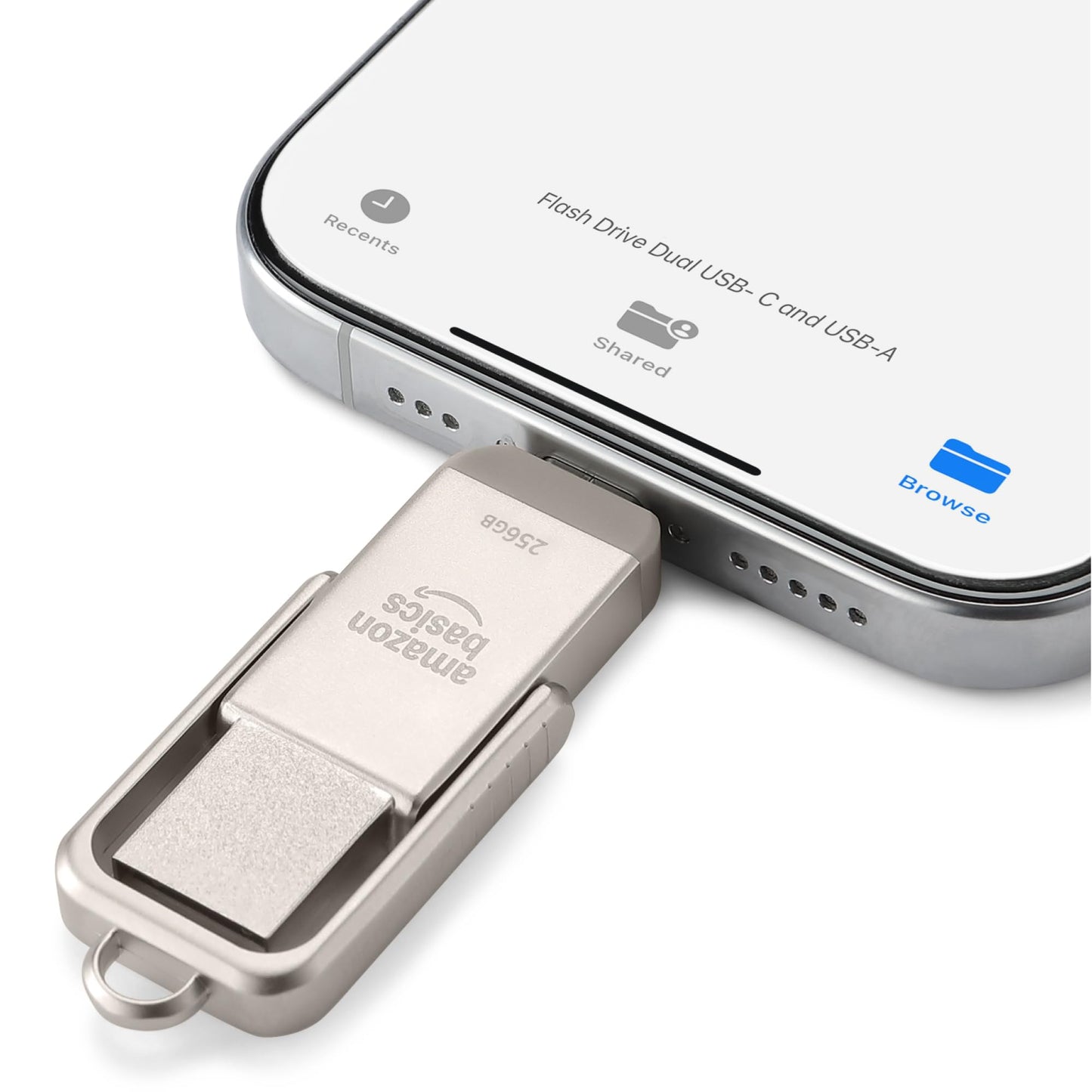 Amazon Basics USB memory stick, USB stick with two ports (USB-C and USB-A), 256GB, champagne silver - LS25USBC256G1
