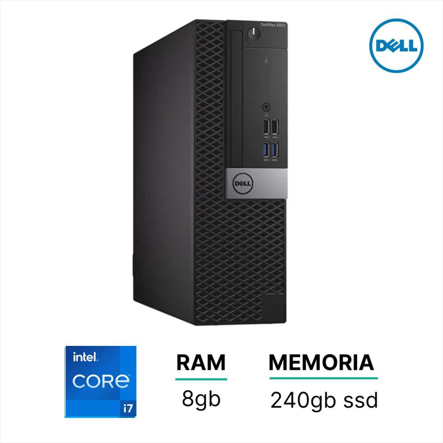 Dell Optiplex 5050 SFF Desktop PC Intel Core i7 7th, RAM 8 GB, SSD 256 GB, Wifi USB, Windows 11 Pro + Libre Office (Refurbished)