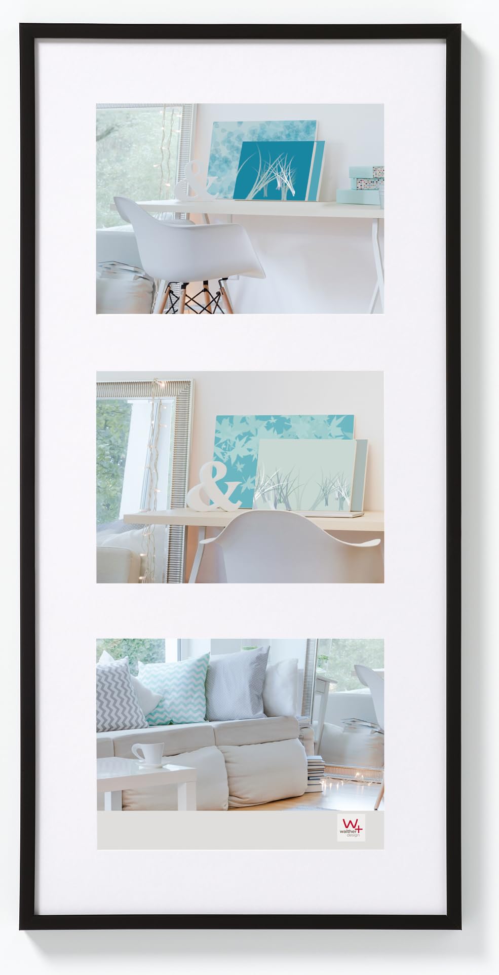 walther design picture frame black 3X 15x20 cm gallery with passe-partout, New Lifestyle plastic frame KV320B