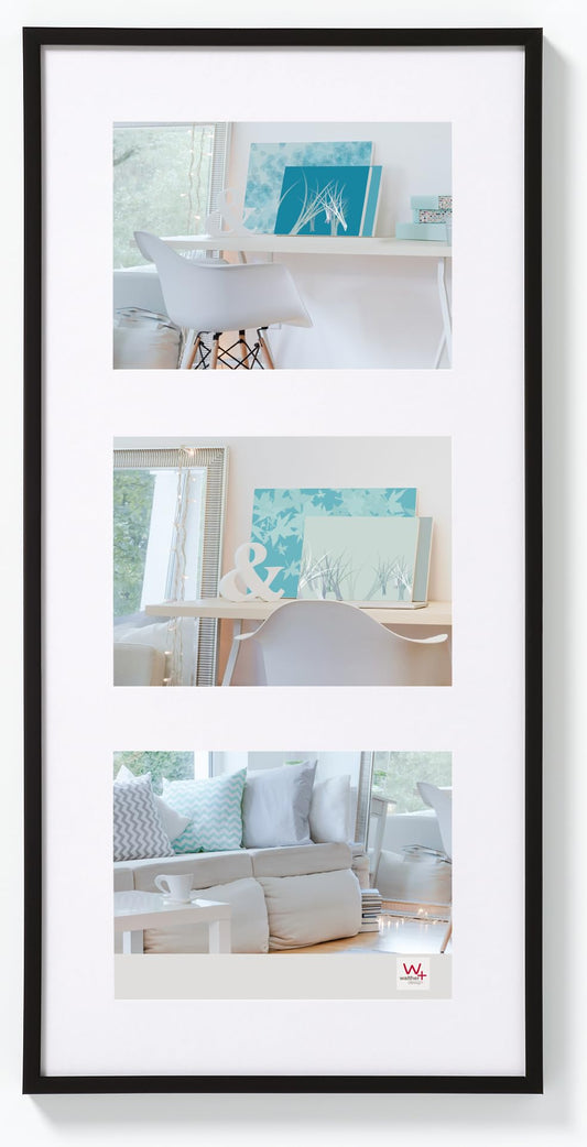 walther design picture frame black 3X 15x20 cm gallery with passe-partout, New Lifestyle plastic frame KV320B