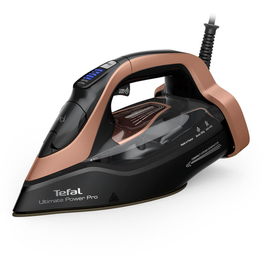Tefal Ultimate Power Pro Fier de călcat cu aburi, tehnologie cu pompă, 3200 W, 85 g/min emisie constantă de aburi, 300 g/min impuls de aburi, filtru Micro Calc, talpă autocurățată, sistem anti-picurare, rezervor de apă de 350 ml, FV9E50E0