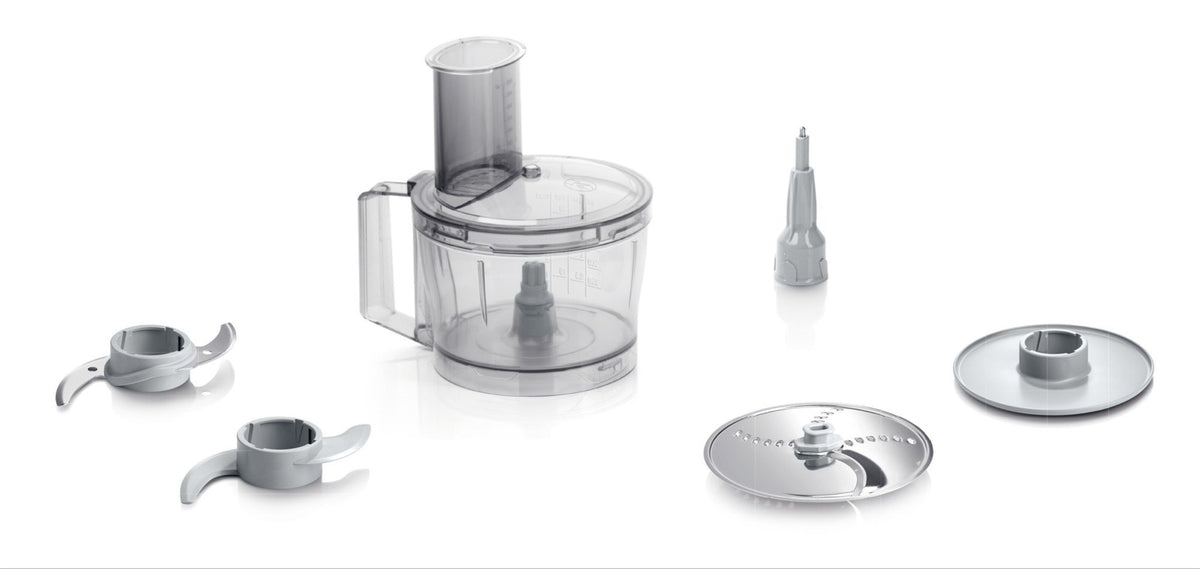 Bosch Compact Kitchen Machine MultiTalent 3, 20 functions, mixing bowl 2.3 L, universal knife, cutting-grating-turning disc, whipping disc (for cream), filling aid, lid, 800 W, white, MCM3100W