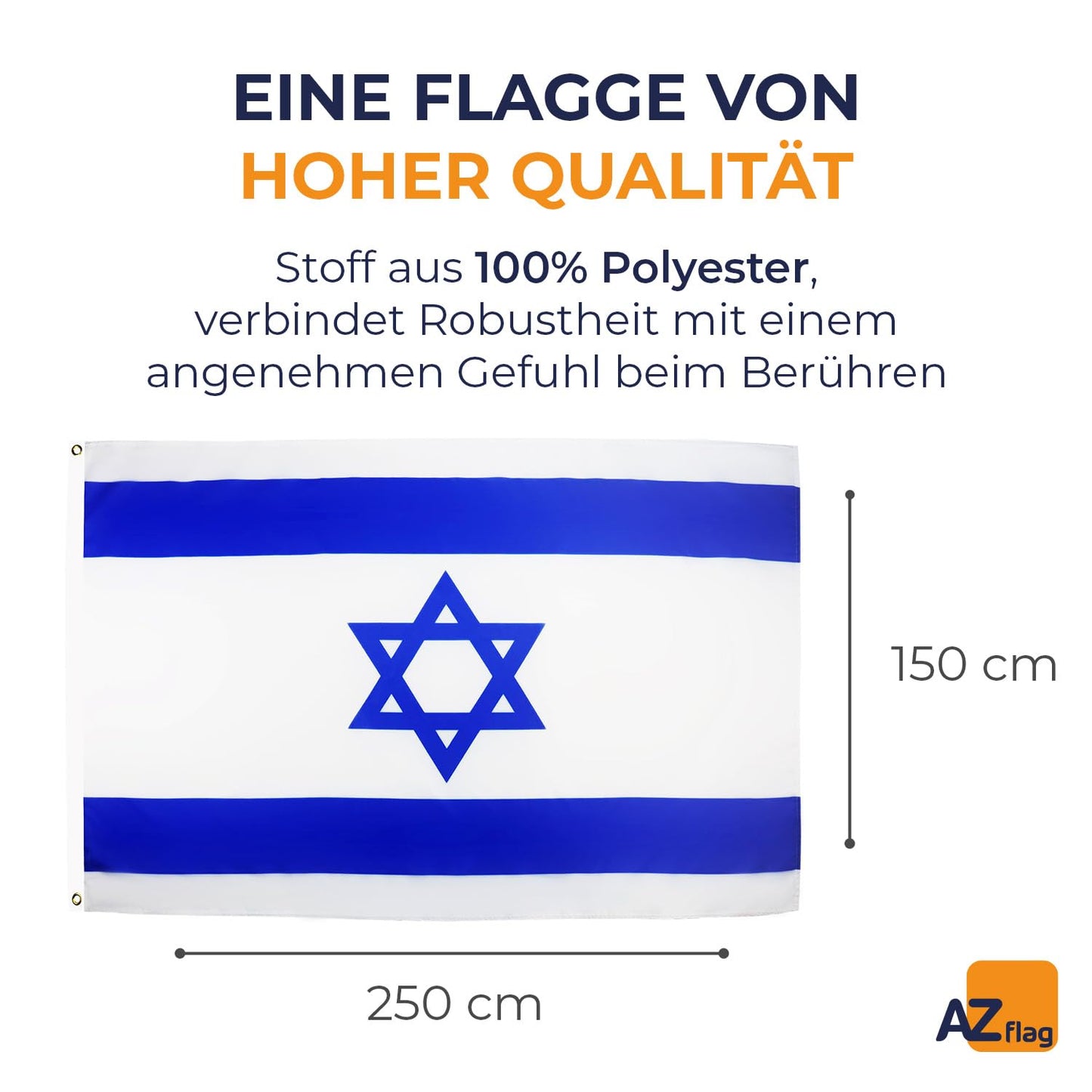 AZ FLAG - Israel Flag - 250x150 cm - Large Israeli Flag 100% Polyester with Brass Eyelets - 300g - K_103