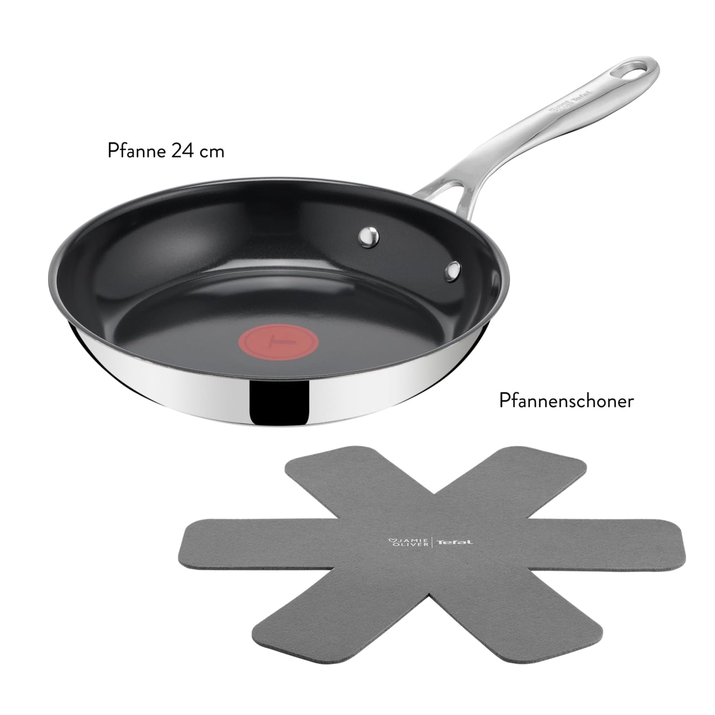 Tefal Jamie Oliver by Direct Cook frying pan 24 cm, including pan protector, non-stick ceramic surface, long-lasting seal, thermal signal, for all types of stoves, stainless steel, H880S234