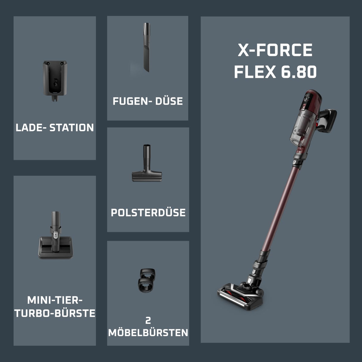 Rowenta X-Pert 6.80 aspirator vertical fără fir cu acumulator, putere de 100 AW, autonomie de până la 60 de minute, duză LED, cântărește doar 1,4 kg ca aspirator de mână, inclusiv accesorii pentru părul de animale, roșu vin, RH6483E0