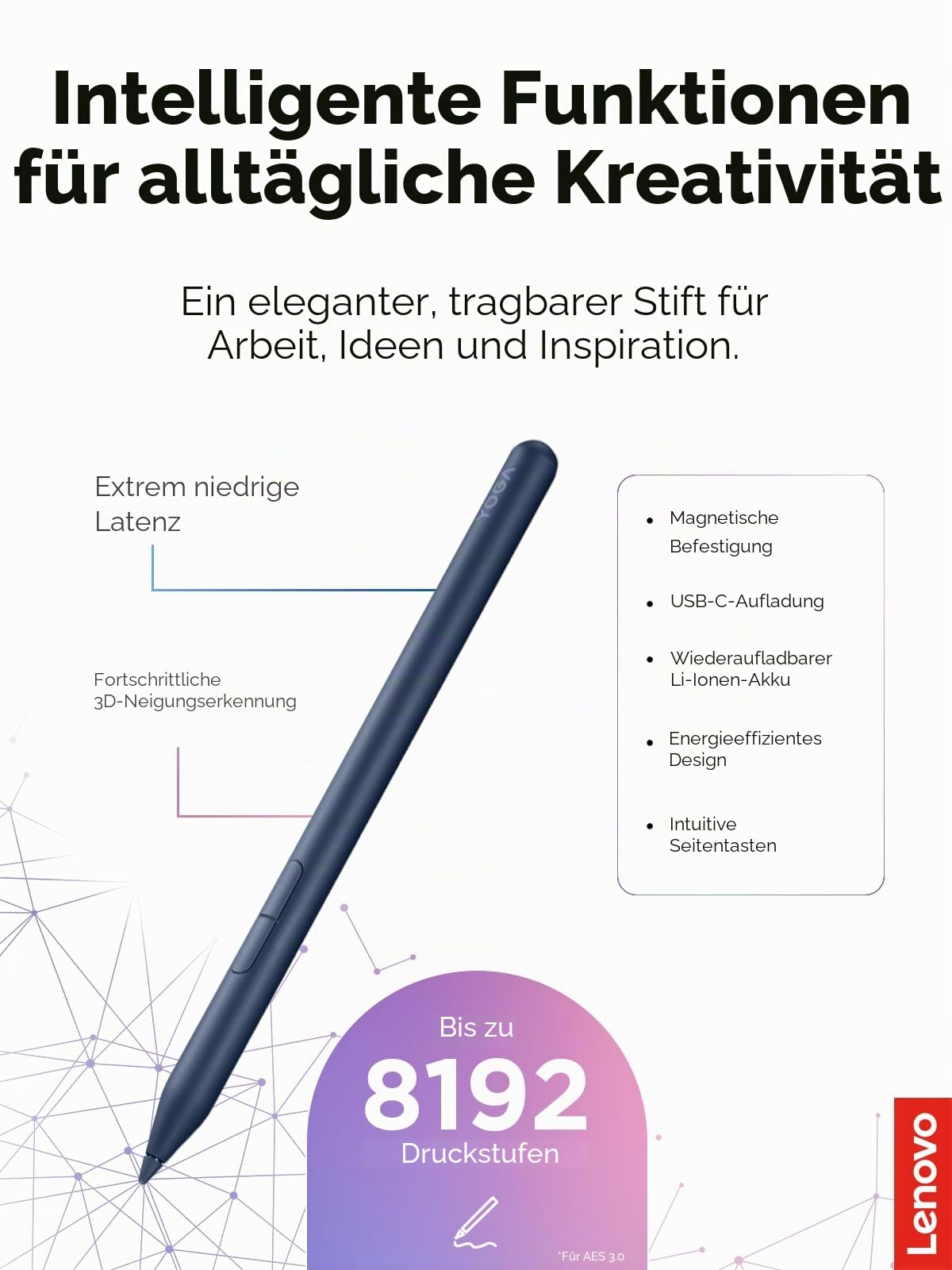 Lenovo Yoga Pen 2 cu husă pentru stilou | Stilou cu etui | Culoare Cosmic Blue | Magnetic - GXH1V16476