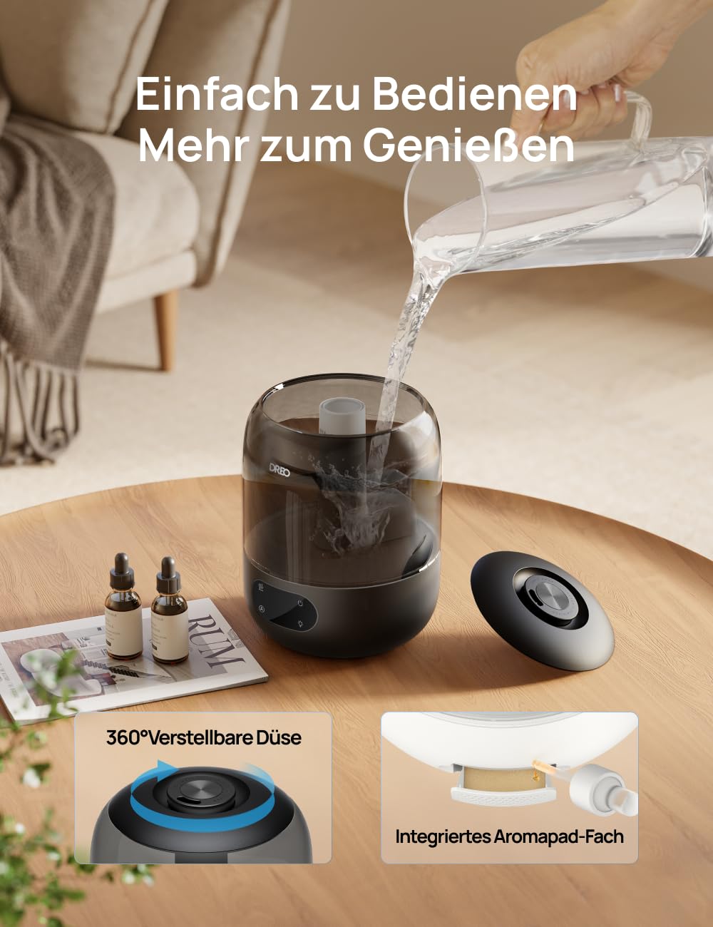 Dreo Bedroom Humidifier, 30 Hour Cold Mist Ultrasonic Humidifier, 3L Top Fill Tank, Humidity Sensor, Night Light for Baby, Nursery, Plants and Home - DR-HHM006