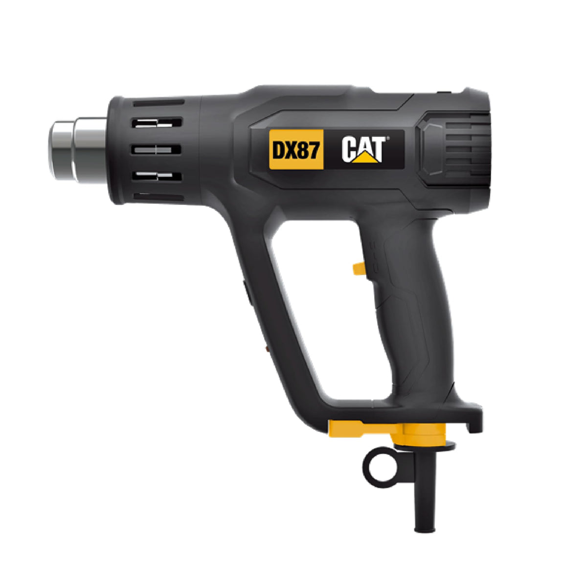 CAT DX87 Hot Air Gun 2000W, with LCD display, stepless temperature adjustment 50–600°C, 2 airflow levels, LED light, includes 5 nozzles & scraper (for professional applications)