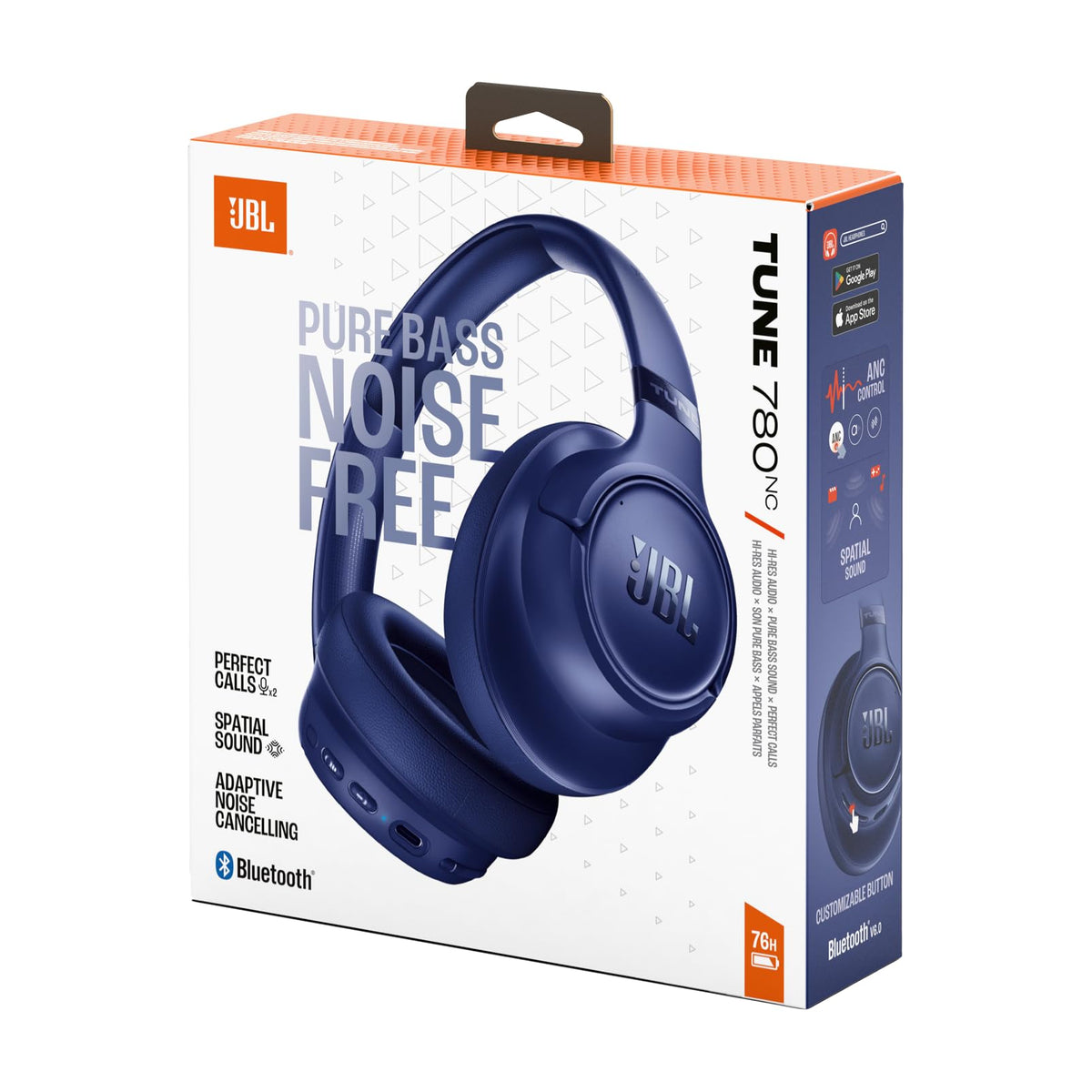 JBL Tune 780NC Wireless Over-Ear Headphones with Noise-Cancelling, Blue - JBLT780NCBLU