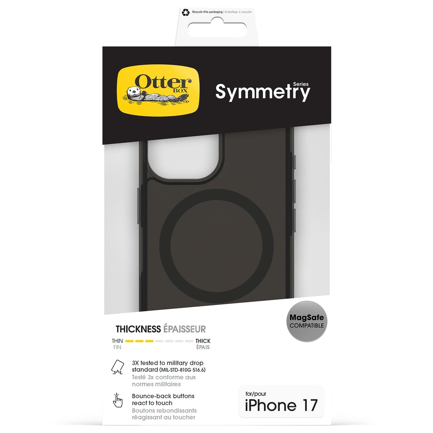 OtterBox Symmetry Series Clear MagSafe Transparent Case for iPhone 17 Shockproof Drop Proof Protective Case 3X Military Grade Tested Black Mist - 77-98801