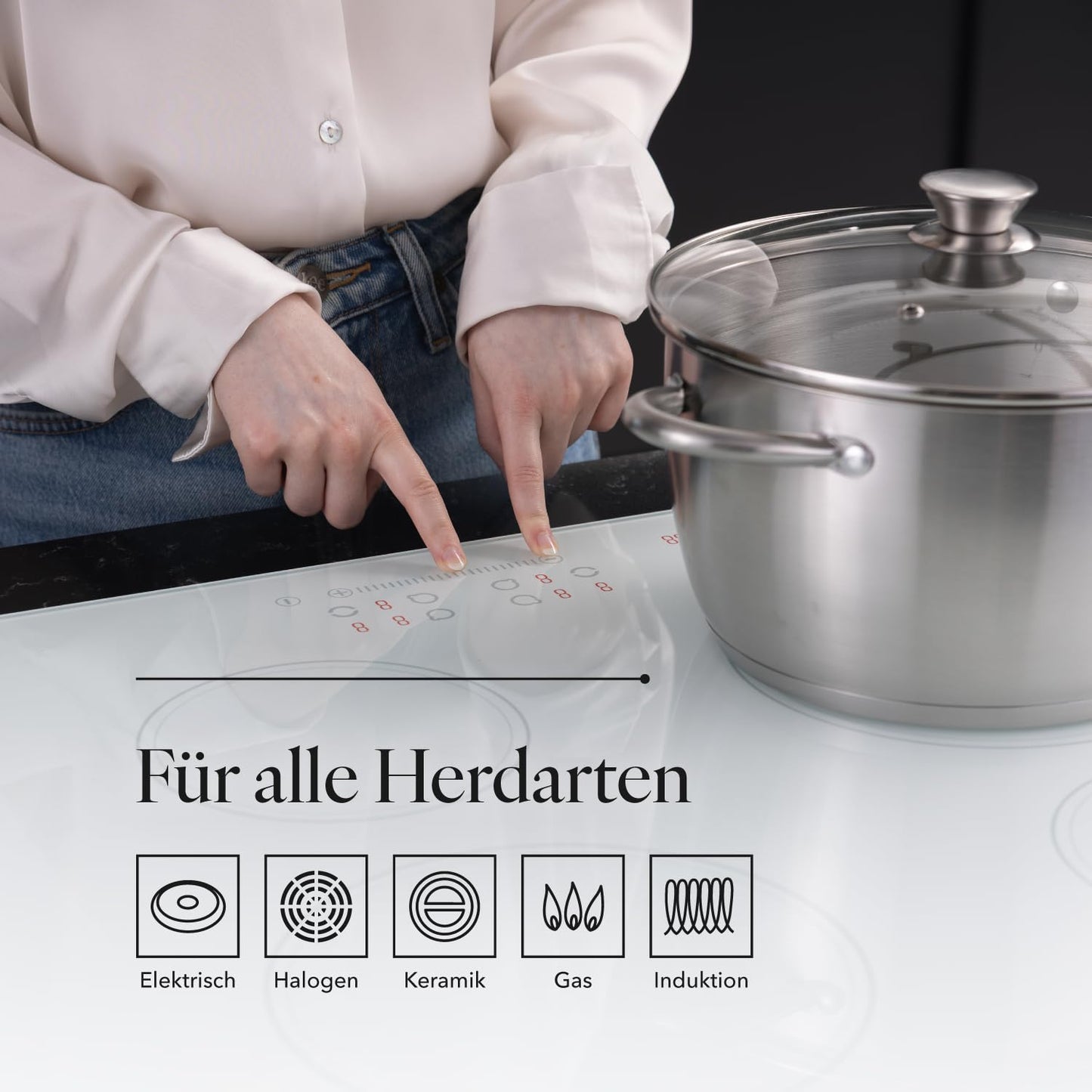 Florina Henry 24 cm 5.5 L stainless steel pot with glass lid | For induction, gas, electric, ceramic | Measuring scale inside | Dishwasher safe | Heat-resistant lid | Durable & robust - 5G8945