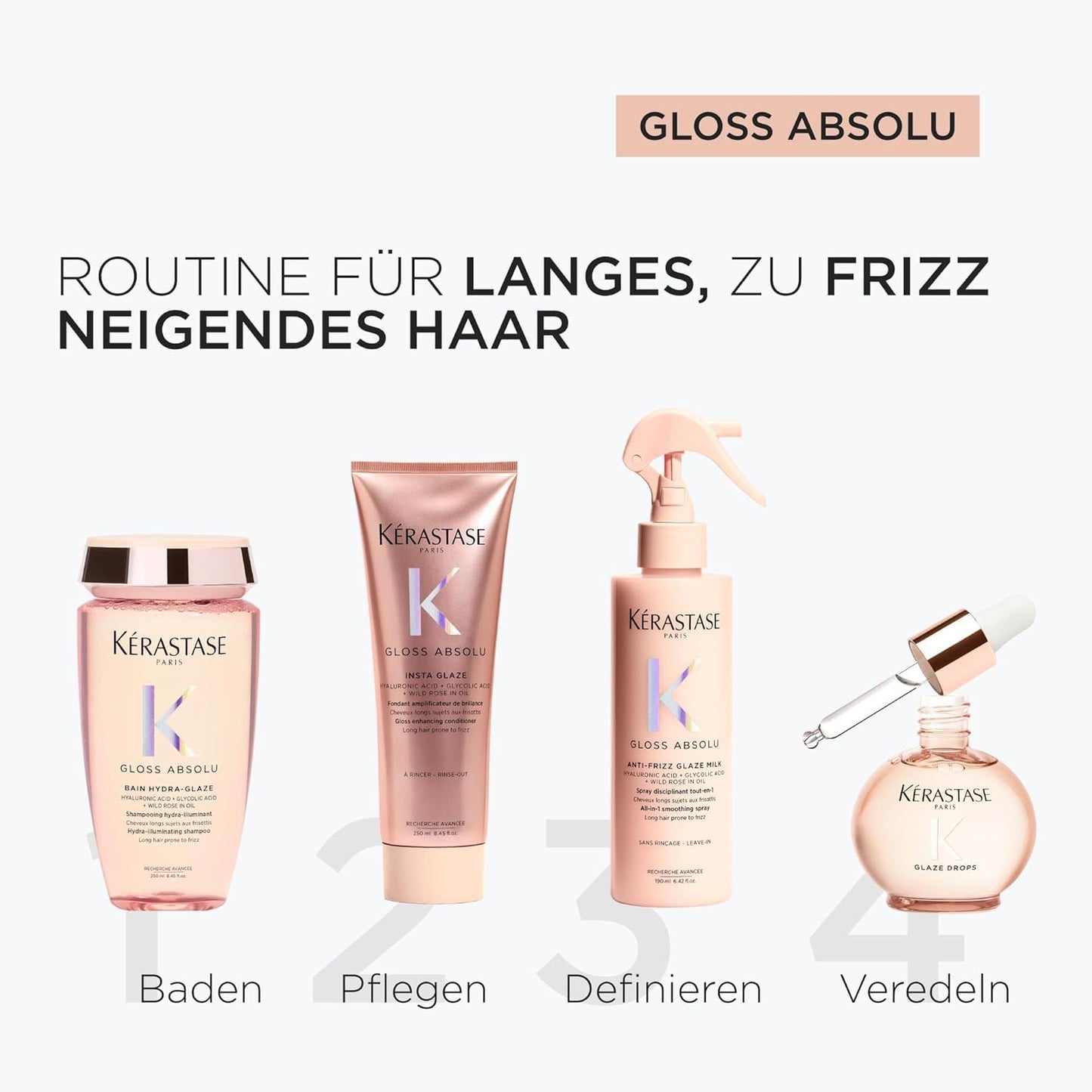 Kérastase Gloss Absolu Bain Hydra-Glaze, shampoo for long, frizz-prone hair, with hyaluronic acid, glycolic acid and wild rose oil, for intense shine and volume, 500ml - 3474637283414