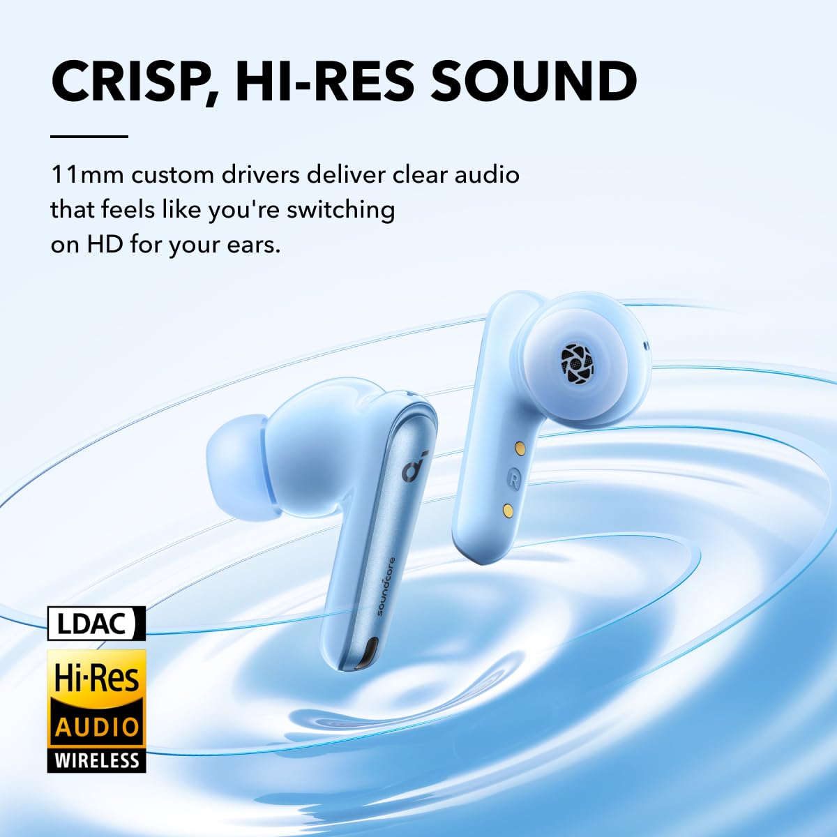 Soundcore by Anker Liberty 4 NC Wireless Earbuds with Noise Canceling, 98.5% Noise Canceling, Adaptive Noise Canceling for Ears and Surroundings (Light Blue) (Refurbished) - A3947