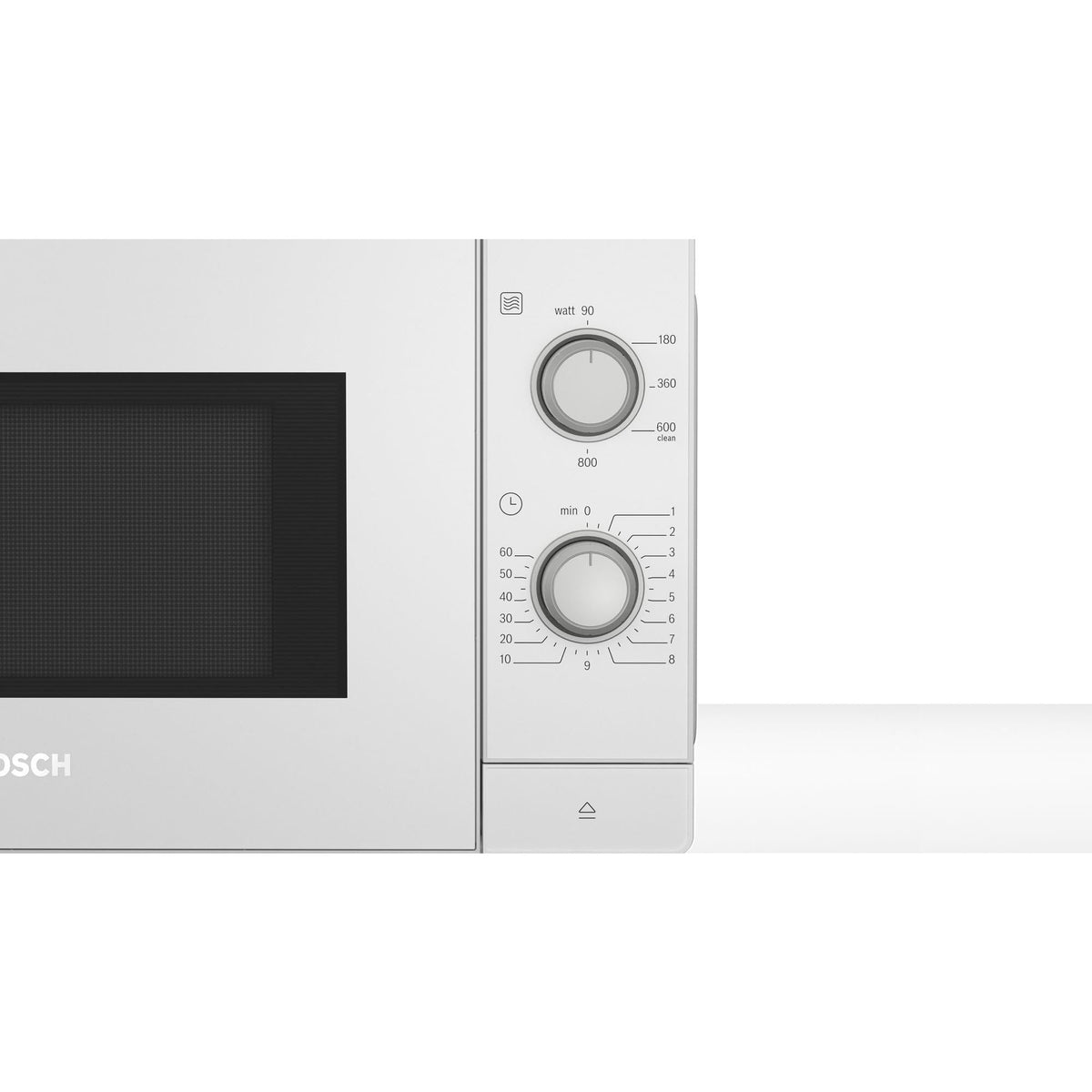 Bosch FFL020MW0 Serie 2 freestanding microwave, 26 x 44 cm, 800 W, turntable 27 cm, left door hinge, AutoPilot 7 with 7 automatic programs, cleaning assistance, LED touch display, white.