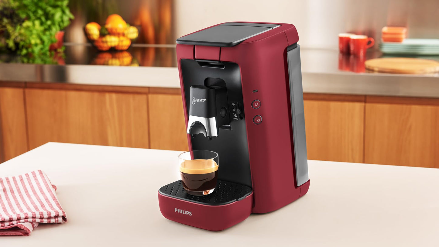 PHILIPS Senseo Maestro coffee pad machine with coffee strength selection and memo function, 1.2 liter water container, green product, color: red (CSA260/90)